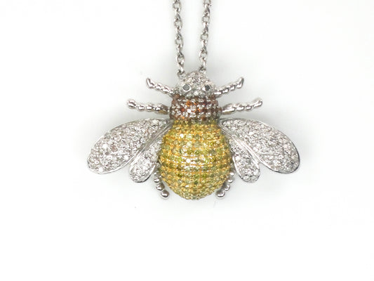 Vintage 14k Gold Diamond Bee Necklace, Large Jeweled Bumble Bee Pendant, Approx 1 Carat TDW