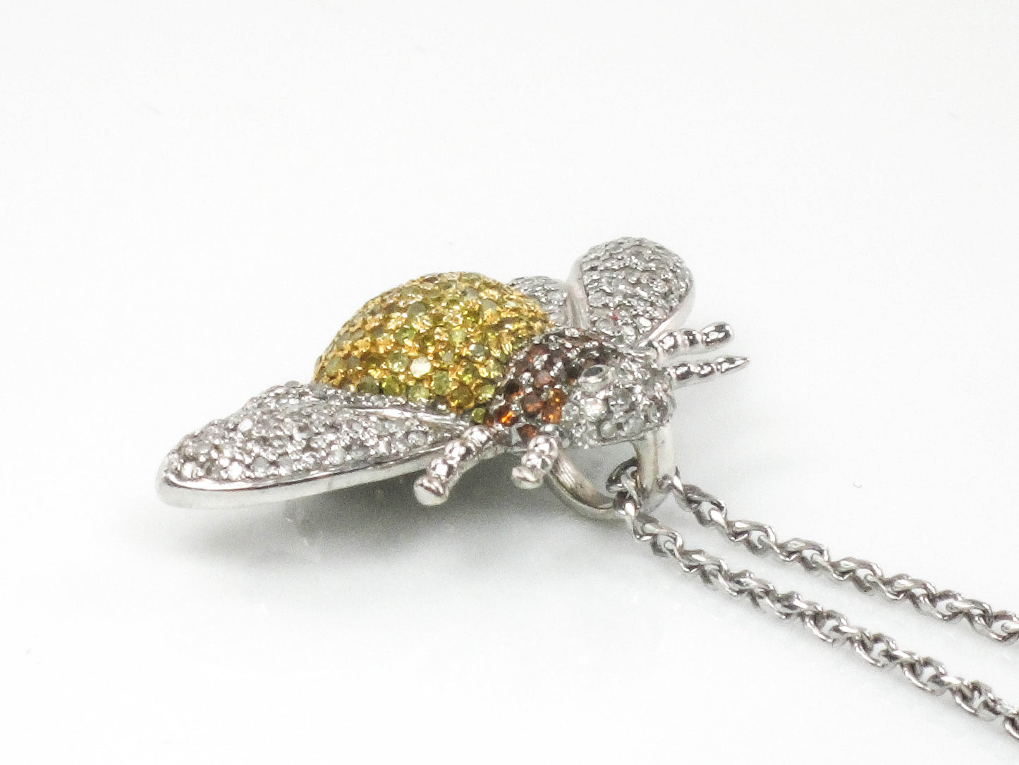 Vintage 14k Gold Diamond Bee Necklace, Large Jeweled Bumble Bee Pendant, Approx 1 Carat TDW