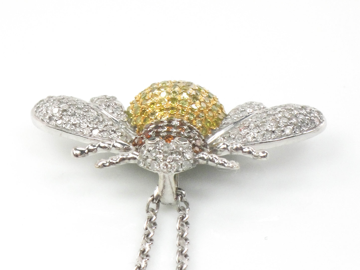 Vintage 14k Gold Diamond Bee Necklace, Large Jeweled Bumble Bee Pendant, Approx 1 Carat TDW