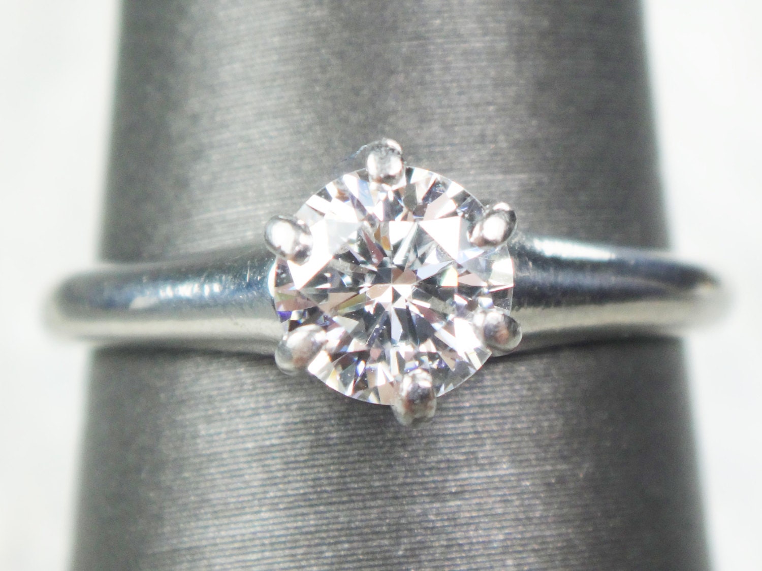 Vintage Palladium Natural Diamond Engagement Ring Round Brilliant .60 Carat Diamond Solitaire Ring