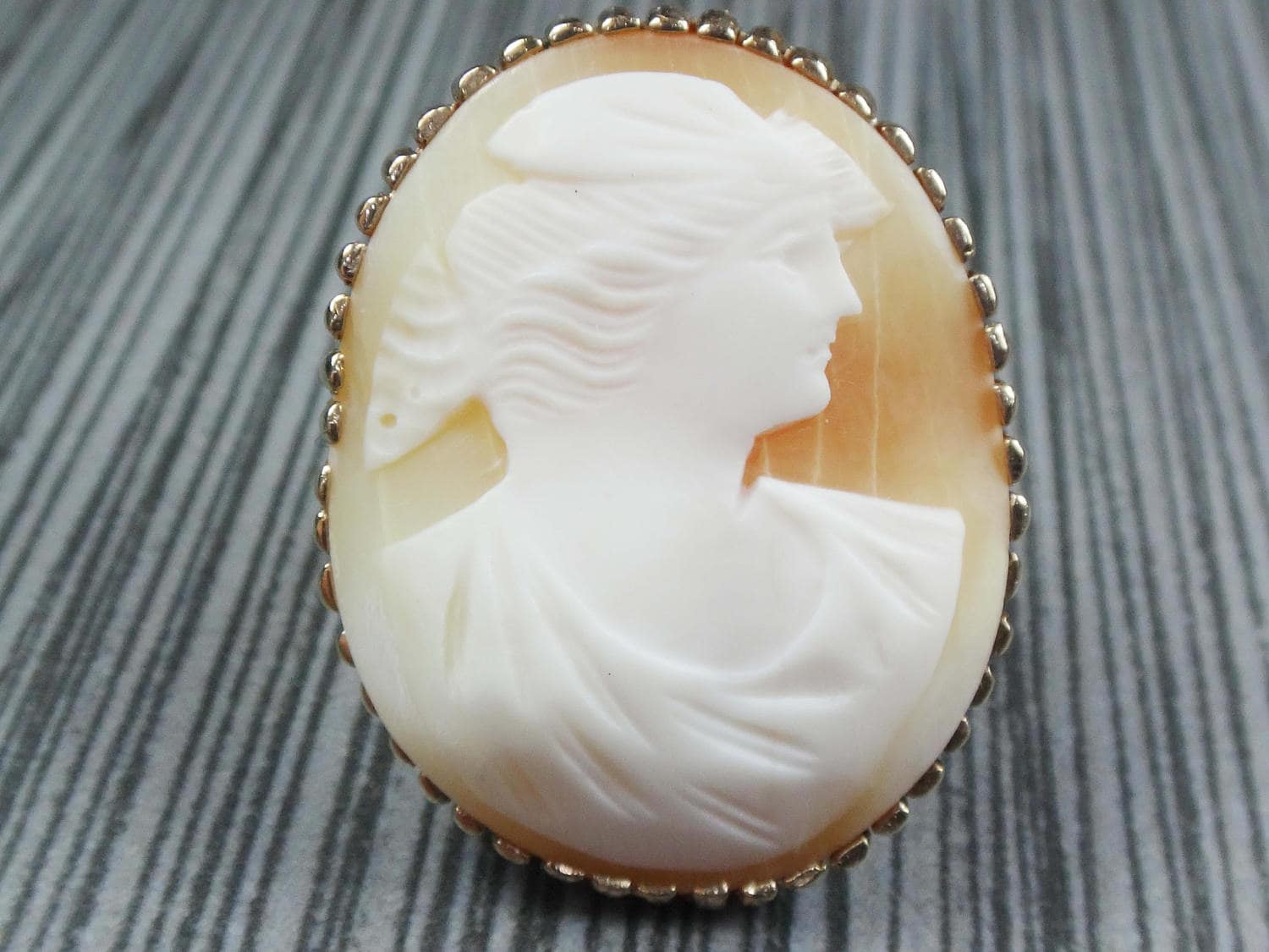 Vintage Cameo Ring 14k Gold Cameo Ring Greek Goddess Psyche Butterfly Vintage Shell Cameo Gold Ring Large Cameo Ring Size 8.25