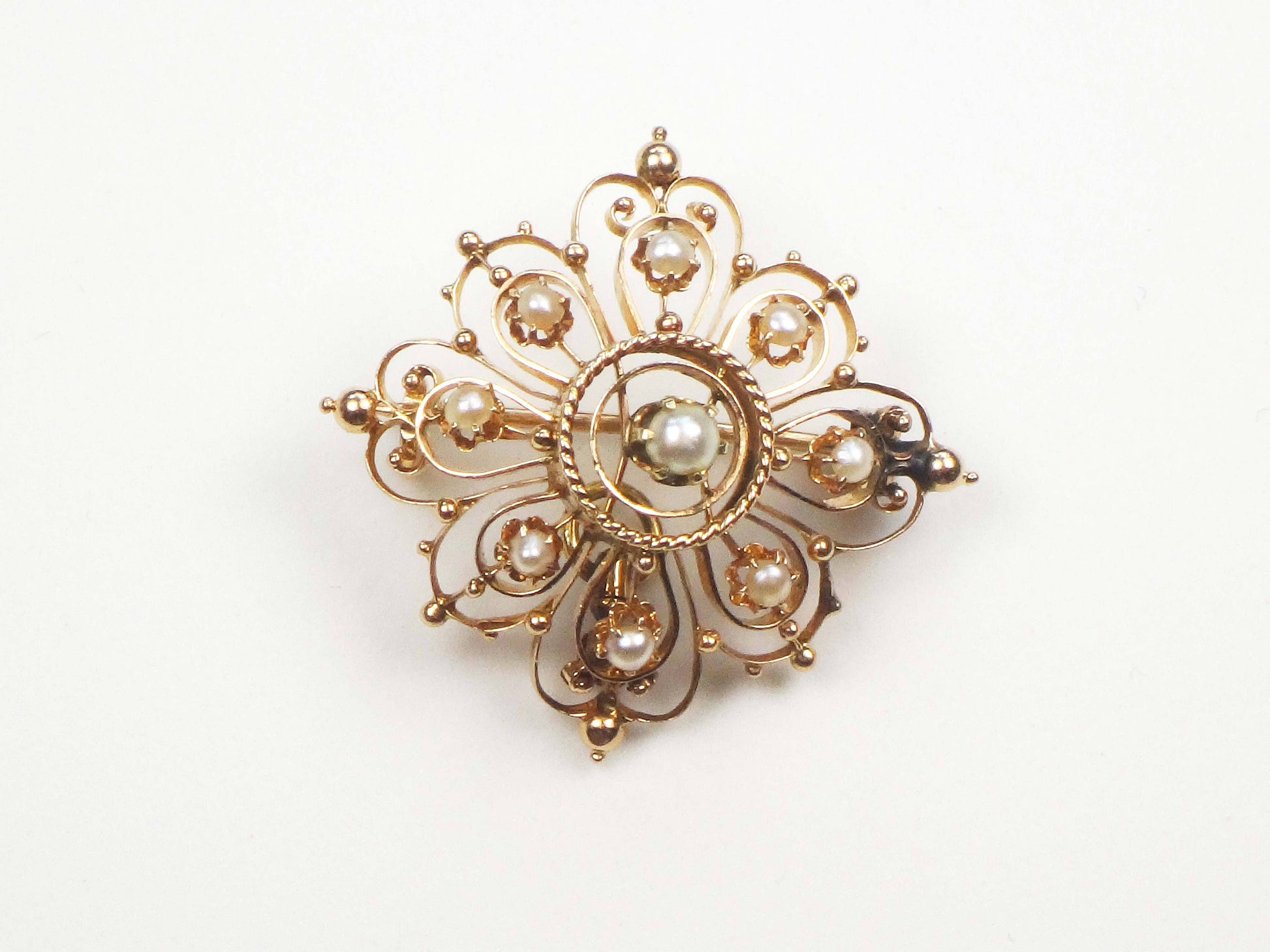 Vintage Victorian 14k Yellow Gold Pearl Pendant Pin - Antique June Birthstone Pendant