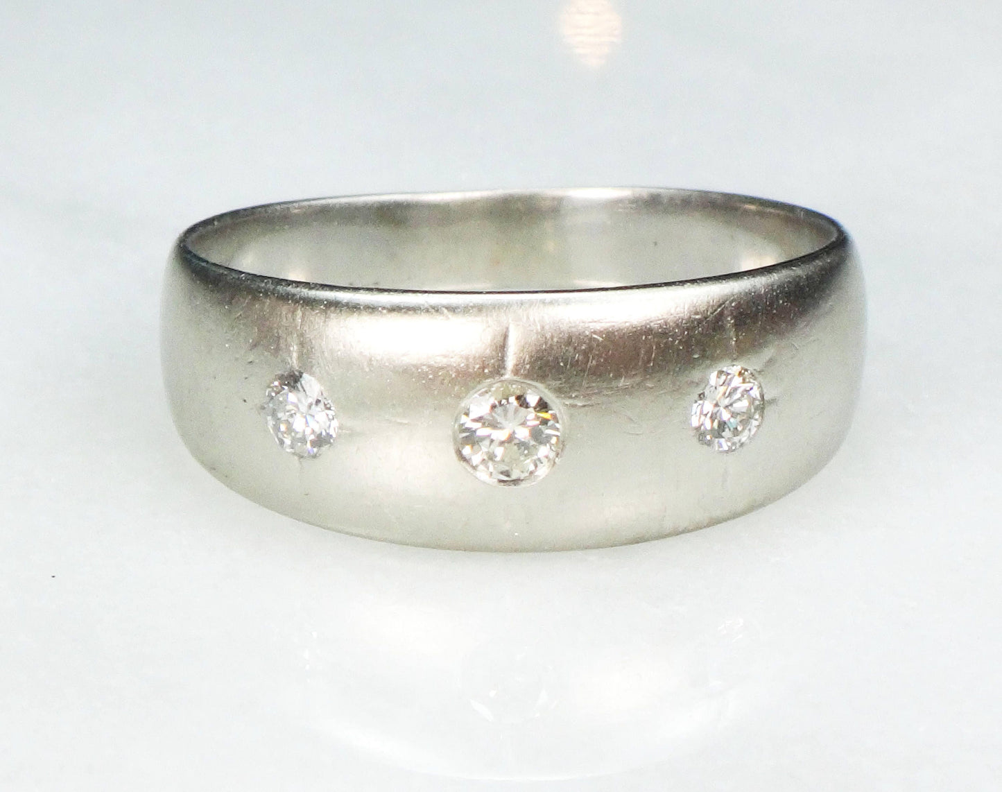 Vintage 14k Natural Diamond Wedding Band Gypsy Set Three Stone Diamond Ring White Gold Wedding Ring Size 9 1/2