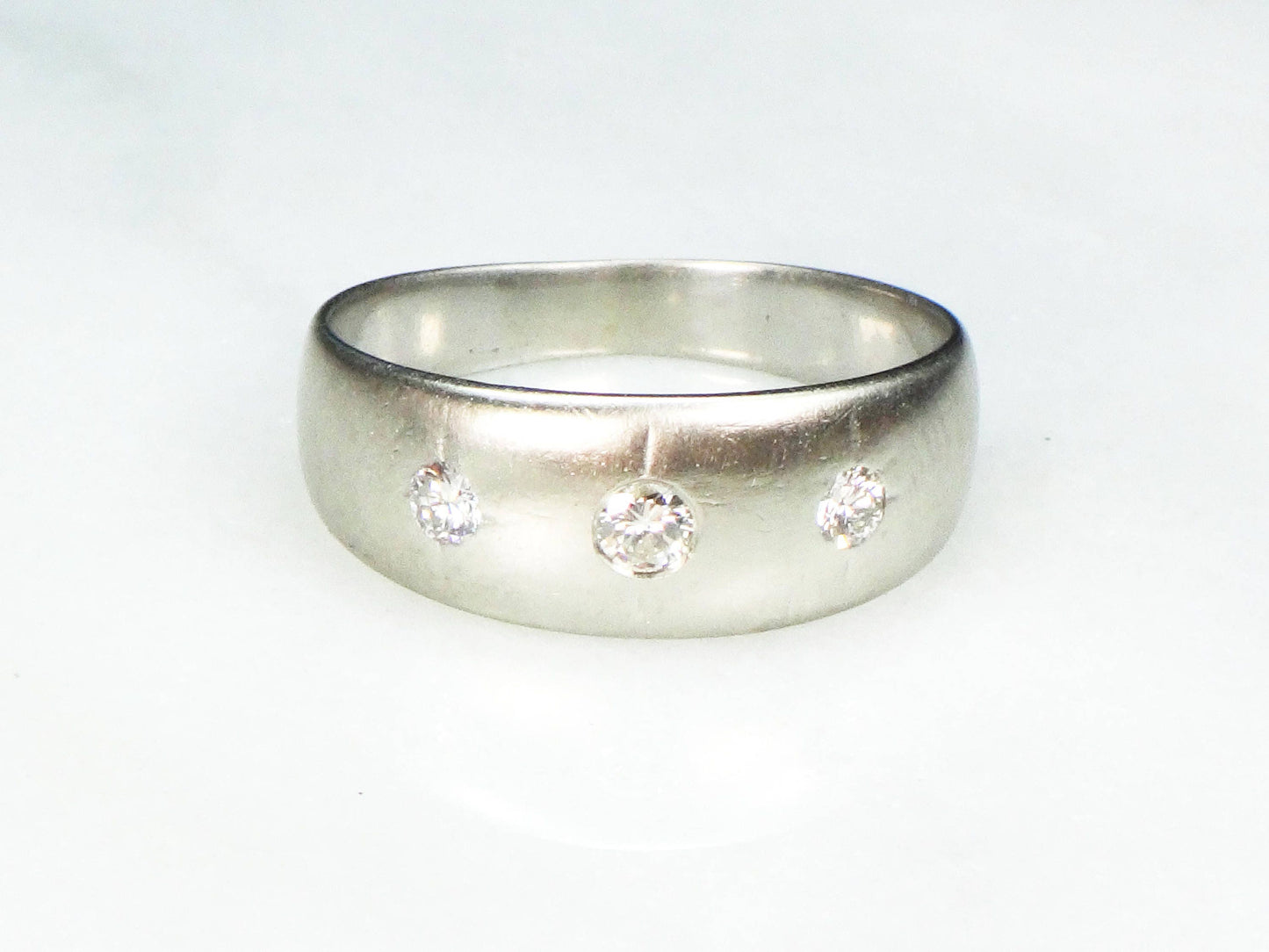 Vintage 14k Natural Diamond Wedding Band Gypsy Set Three Stone Diamond Ring White Gold Wedding Ring Size 9 1/2