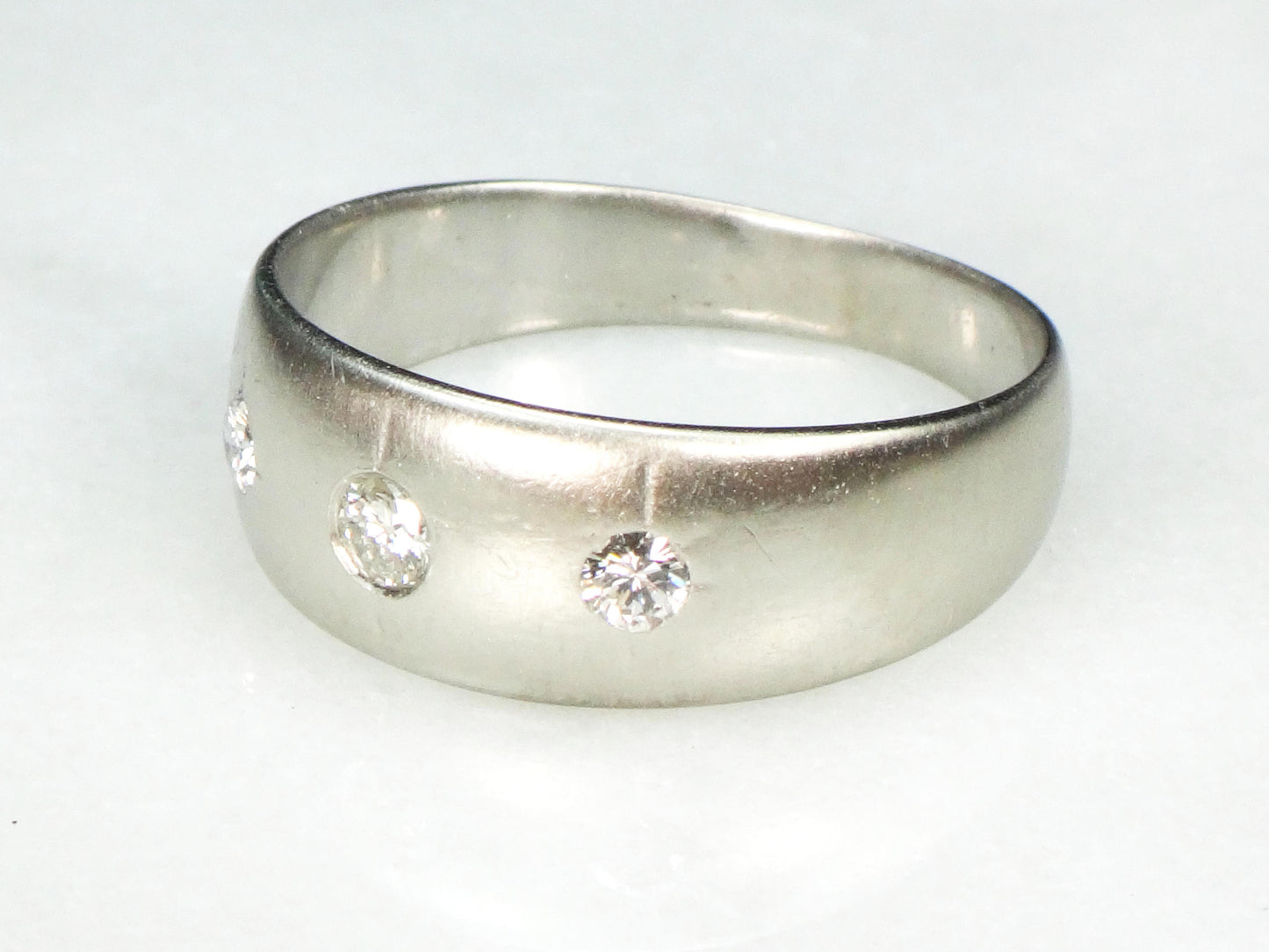 Vintage 14k Natural Diamond Wedding Band Gypsy Set Three Stone Diamond Ring White Gold Wedding Ring Size 9 1/2