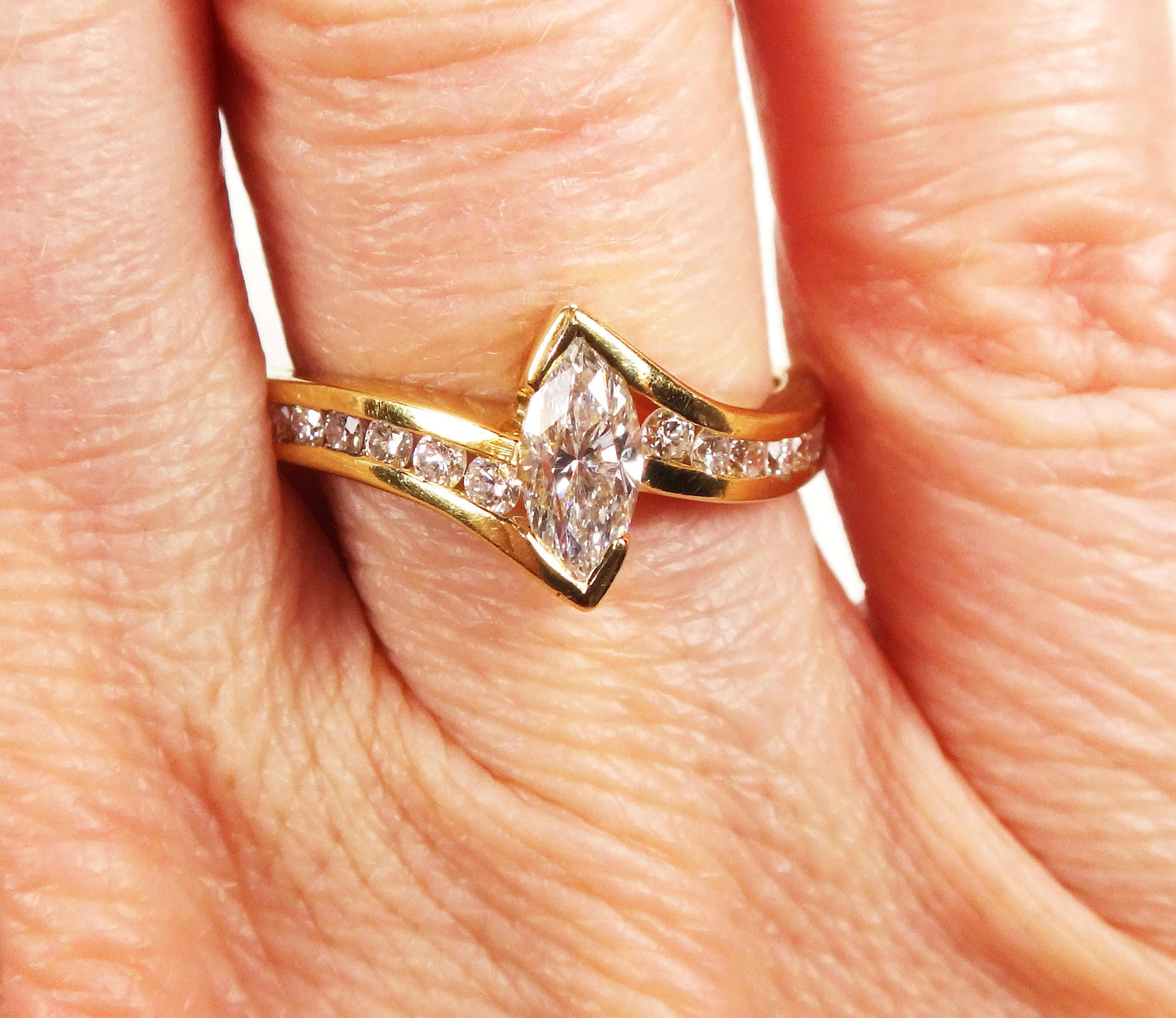 Vintage 18k Marquise Cut Natural Diamond Engagement Ring Size 6