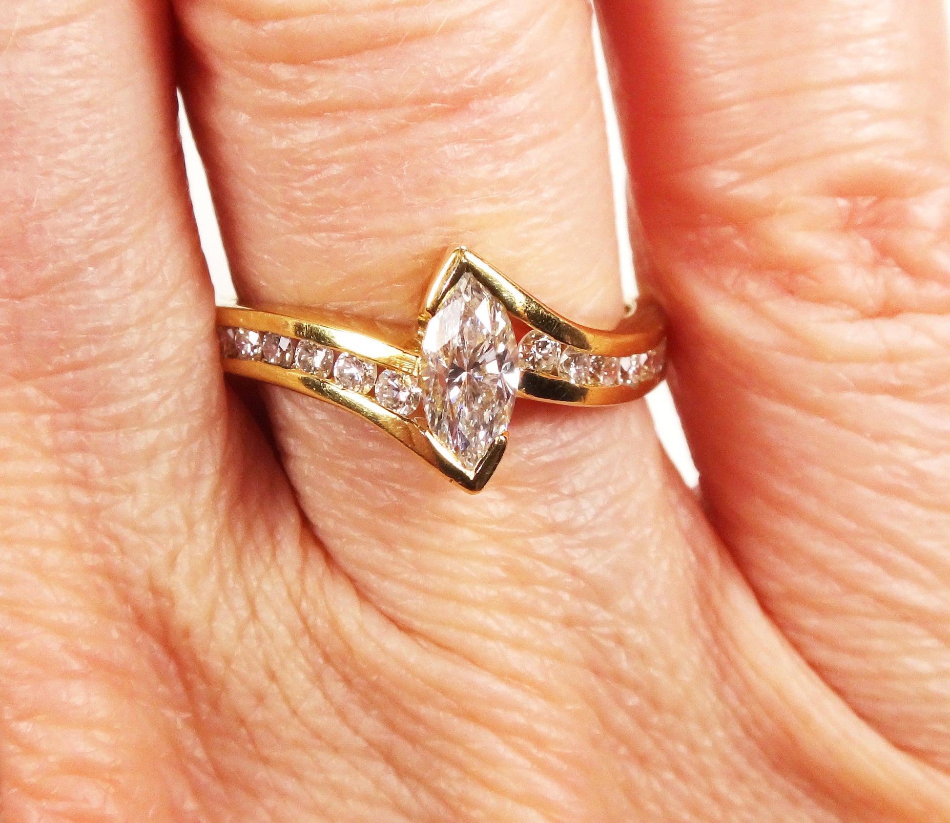 Vintage 18k Marquise Cut Natural Diamond Engagement Ring Size 6
