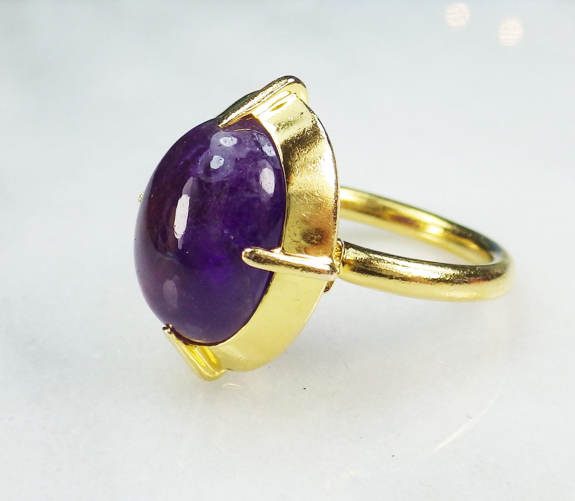 Vintage 14k Yellow Gold Natural Amethyst Ring Bishop's Ring - Metropolitan Museum Ring MMA