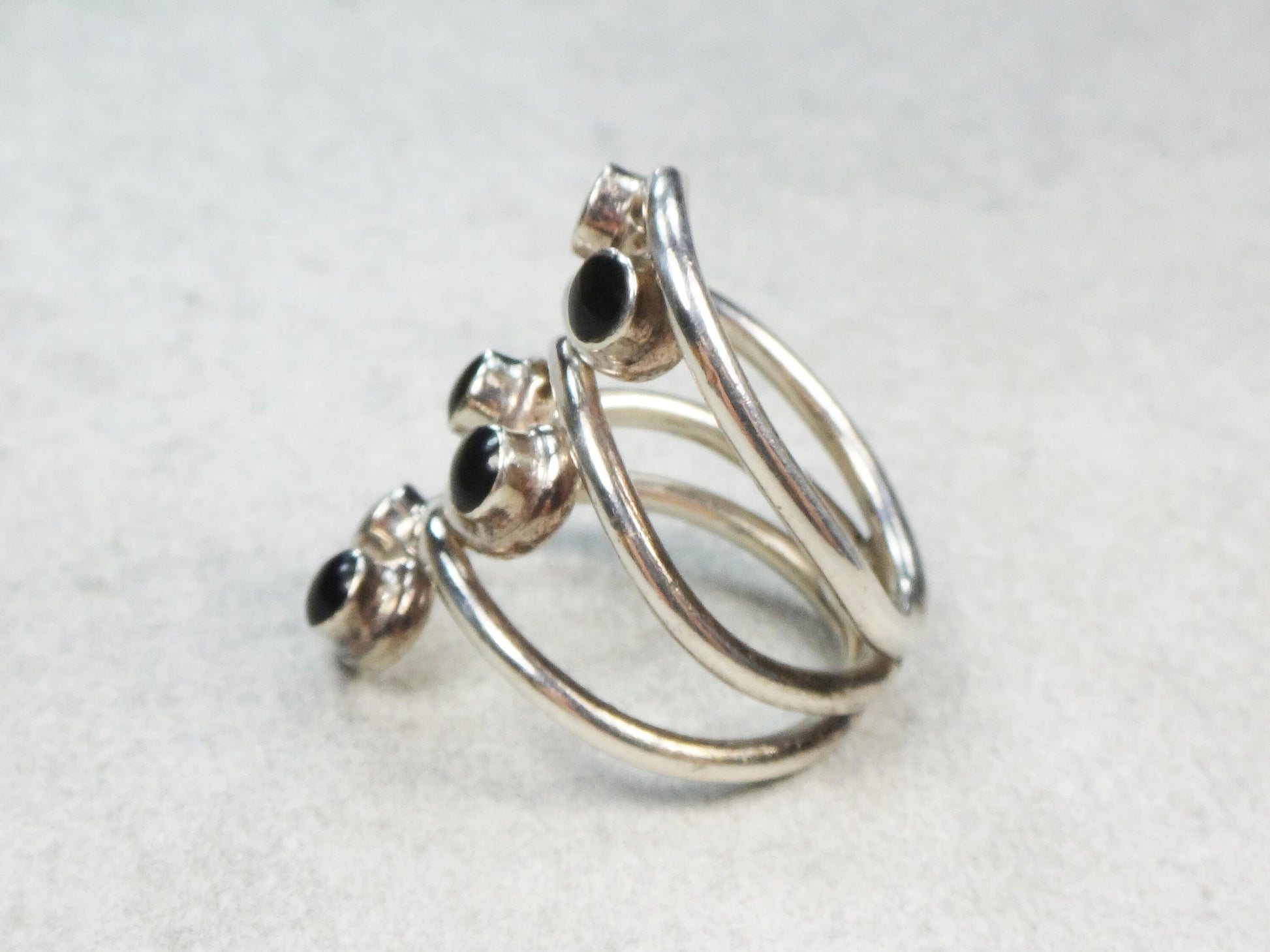 Vintage Sterling Silver Black Enamel Ring - Twisted Boho Style - Size 7