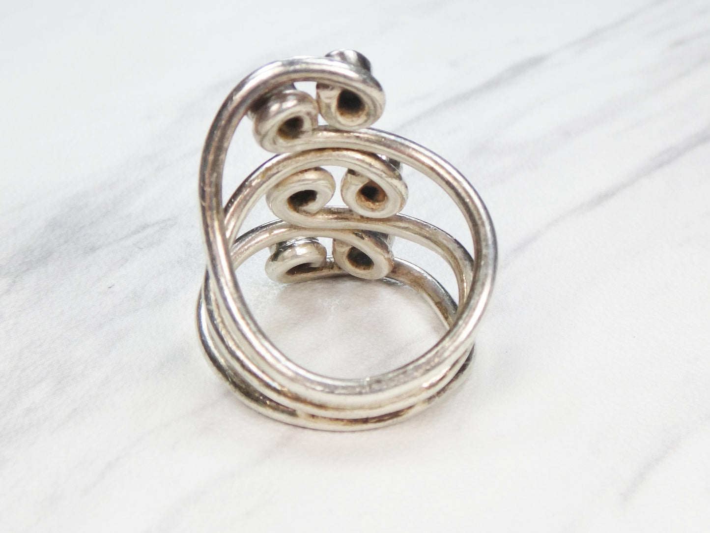 Vintage Sterling Silver Black Enamel Ring - Twisted Boho Style - Size 7