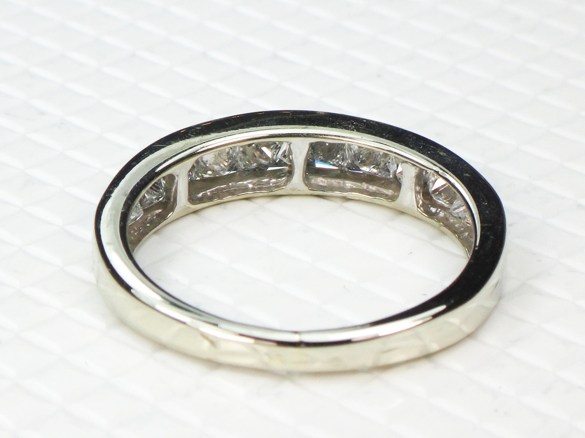 Vintage 14k White Gold Channel Set Natural Diamond Wedding Band, 1.25 Carat TDW Princess Cut Diamond Ring, Size 6.5