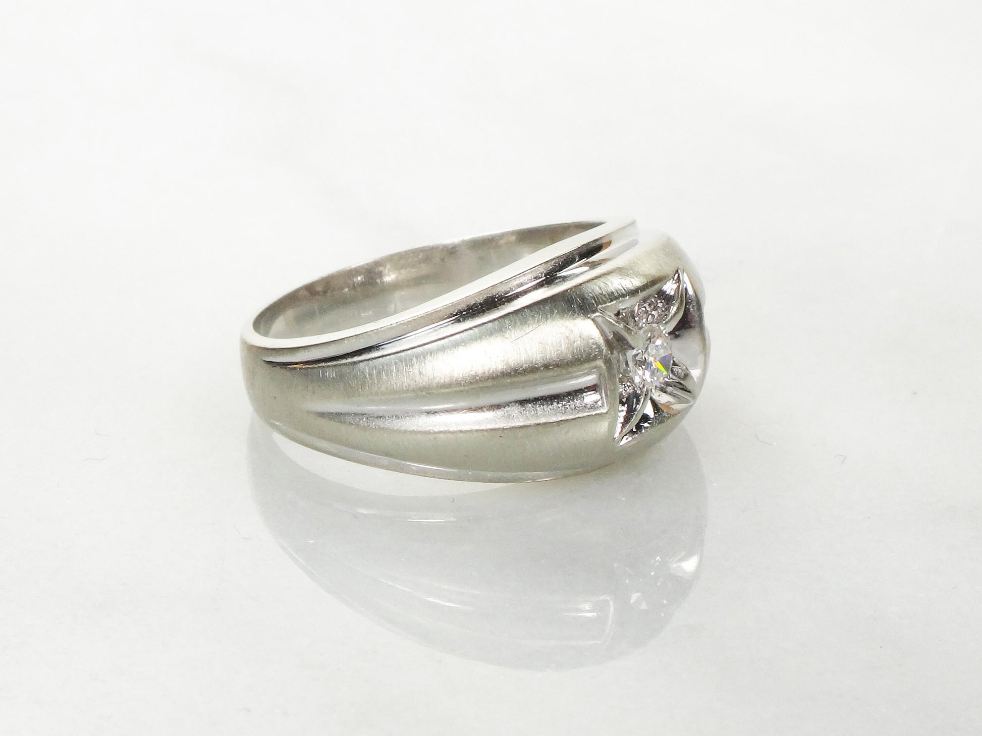 14k White Gold Men's Natural Diamond Ring Vintage Solitaire Diamond Ring Size 9.5