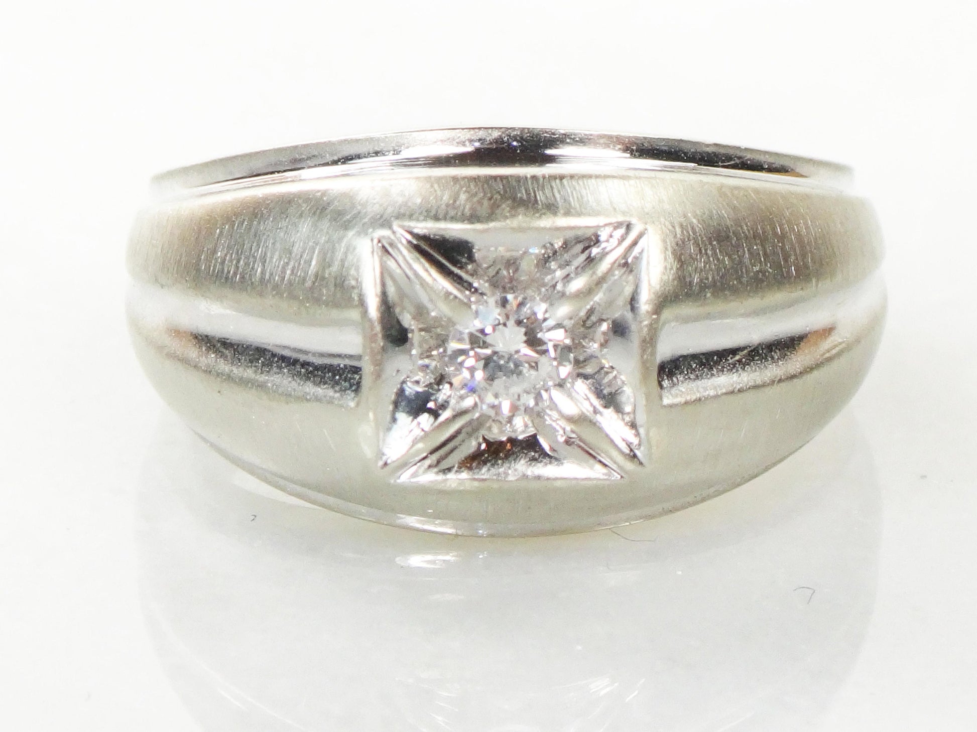 14k White Gold Men&#39;s Natural Diamond Ring Vintage Solitaire Diamond Ring Size 9.5