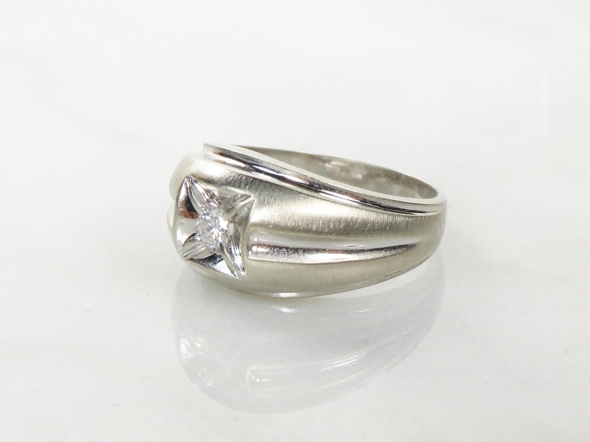 14k White Gold Men's Natural Diamond Ring Vintage Solitaire Diamond Ring Size 9.5