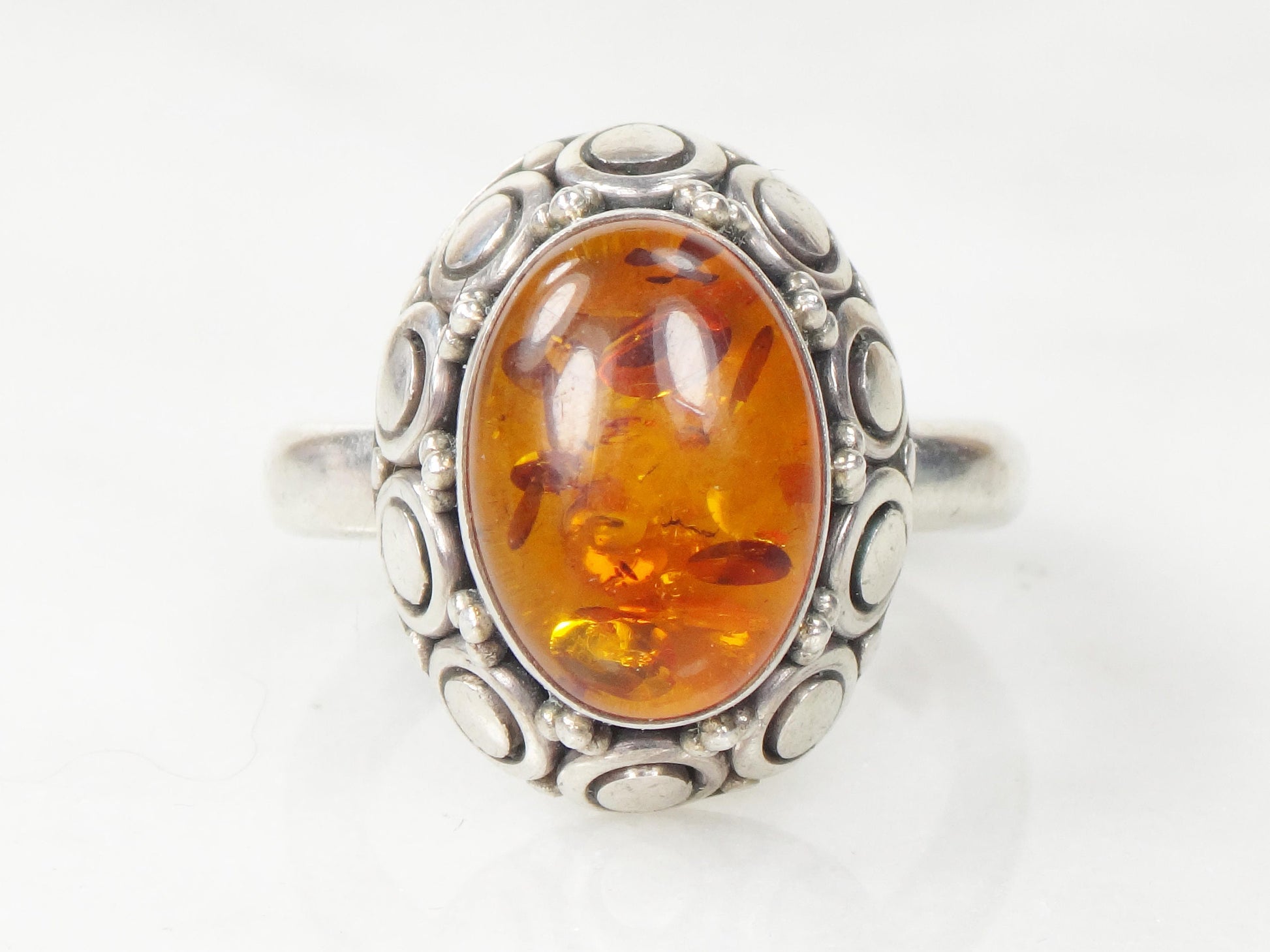 Vintage Sterling Silver Amber Ring - Suarti 925 BA Boho Ring - Size 8.75