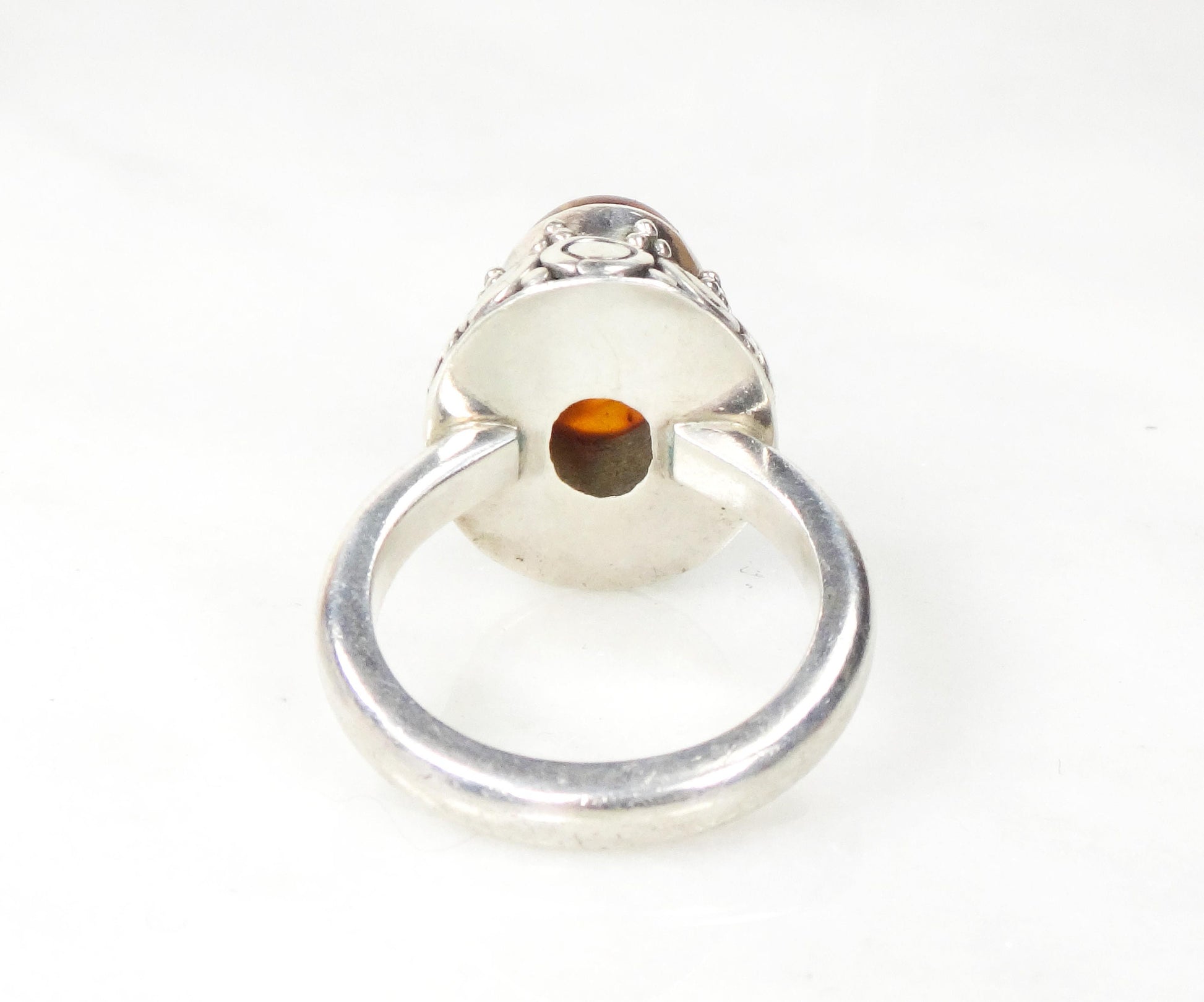 Vintage Sterling Silver Amber Ring - Suarti 925 BA Boho Ring - Size 8.75