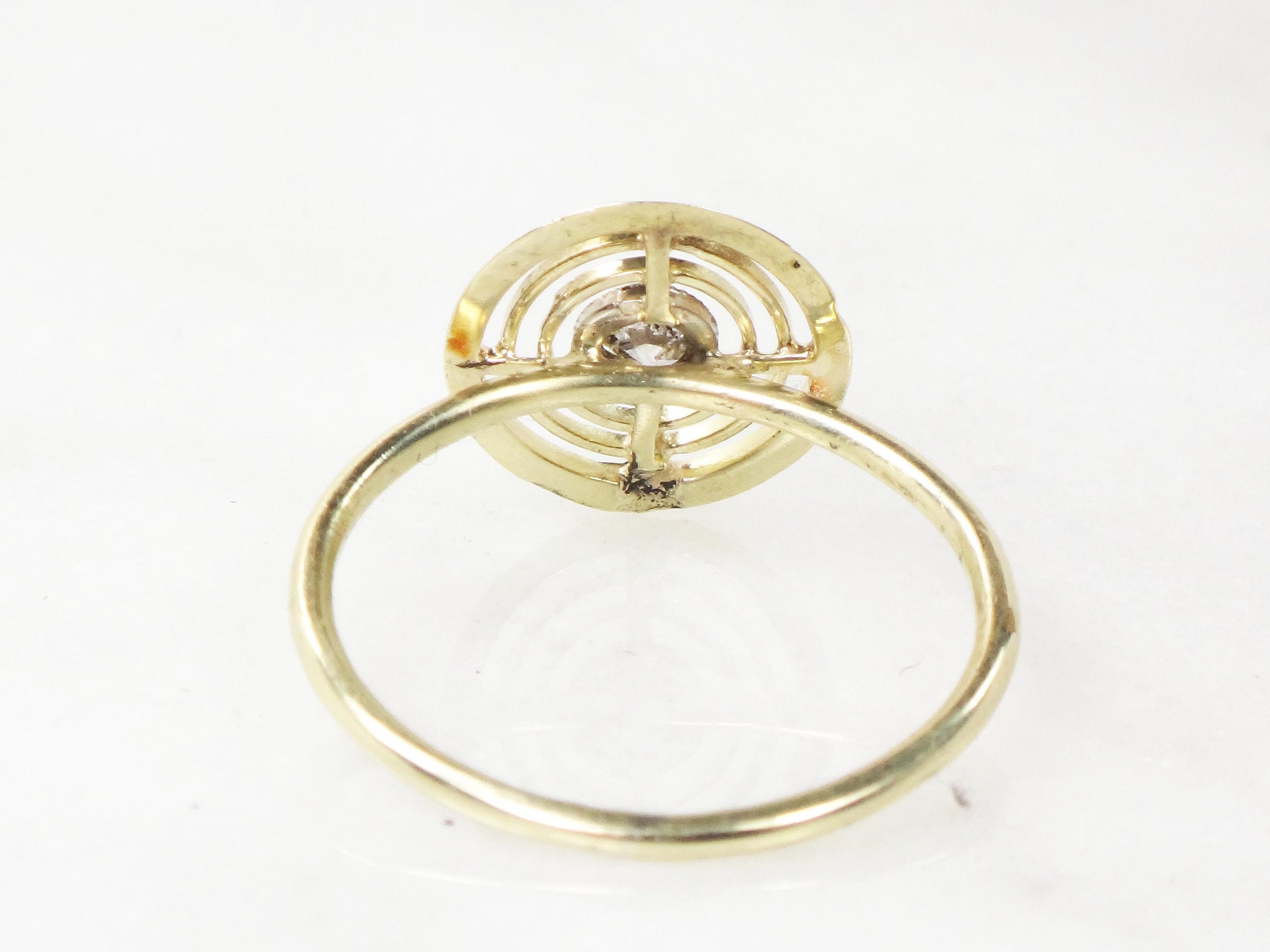Vintage 14k Yellow Gold Old European Cut Natural Diamond Ring Art Deco Stickpin Conversion Target Ring