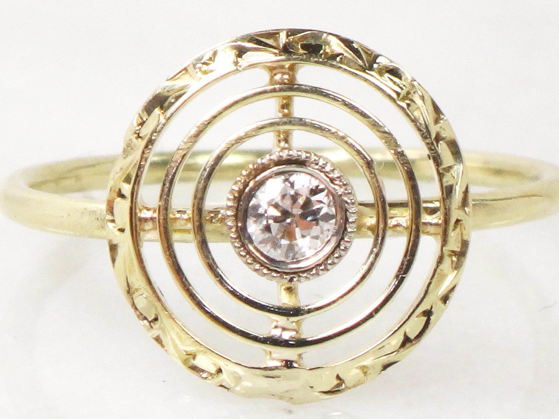 Vintage 14k Yellow Gold Old European Cut Natural Diamond Ring Art Deco Stickpin Conversion Target Ring