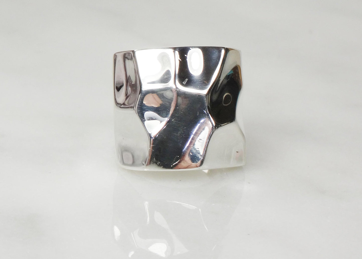 Vintage Hammered Sterling Silver Ring - Wide Band Statement Ring Size 6