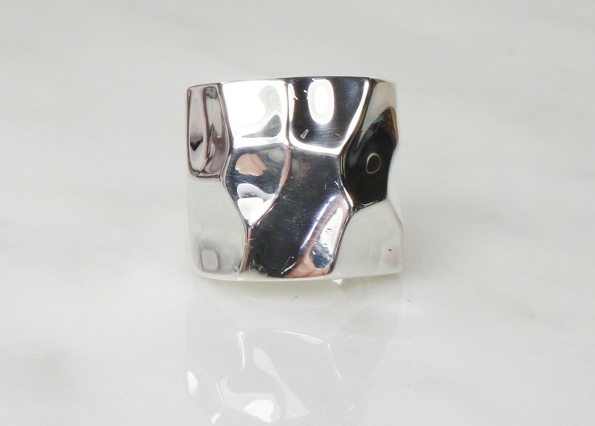 Vintage Hammered Sterling Silver Ring - Wide Band Statement Ring Size 6