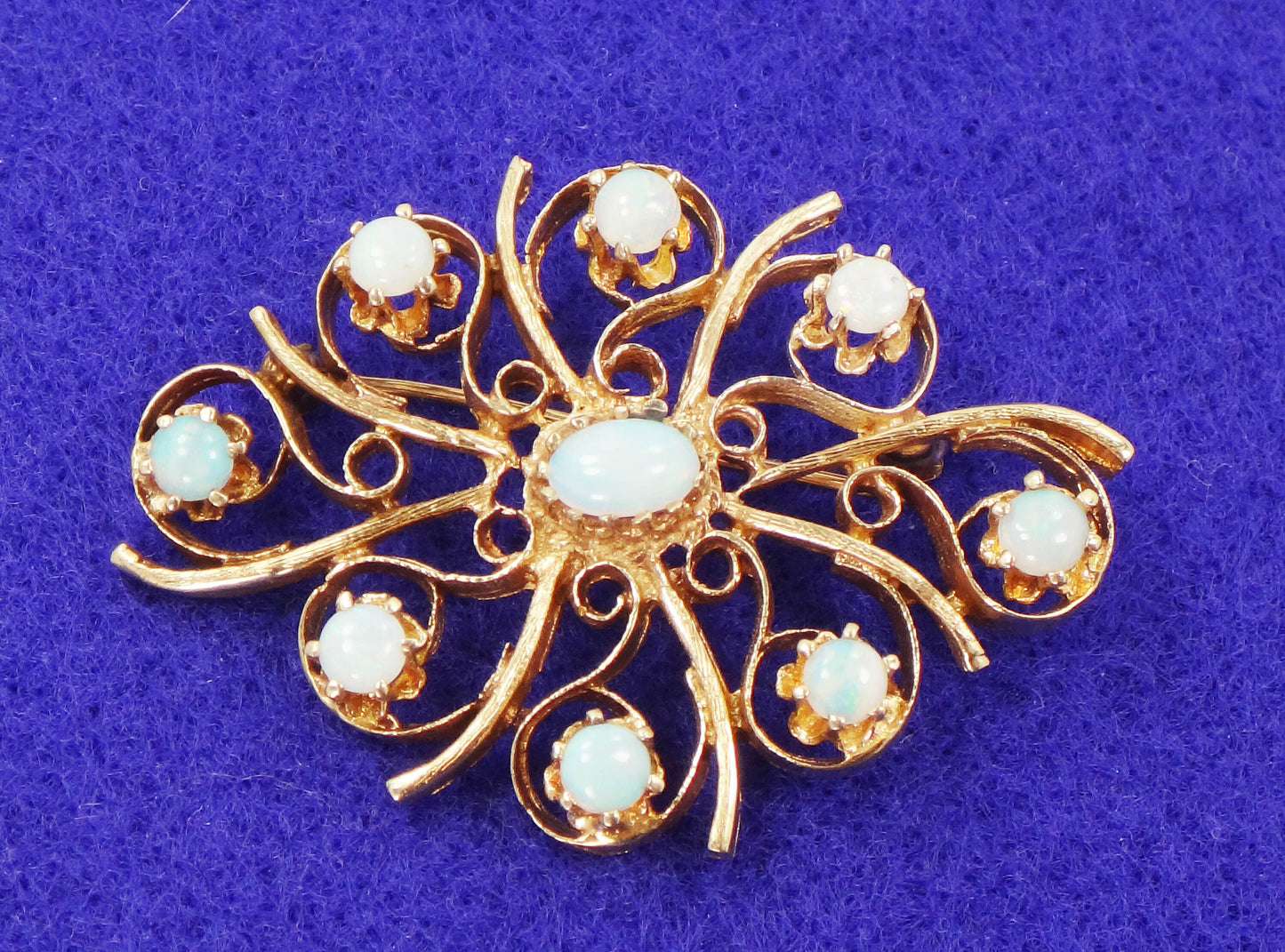 Vintage 14k Yellow Gold Opal Starburst Pin - October Birthstone