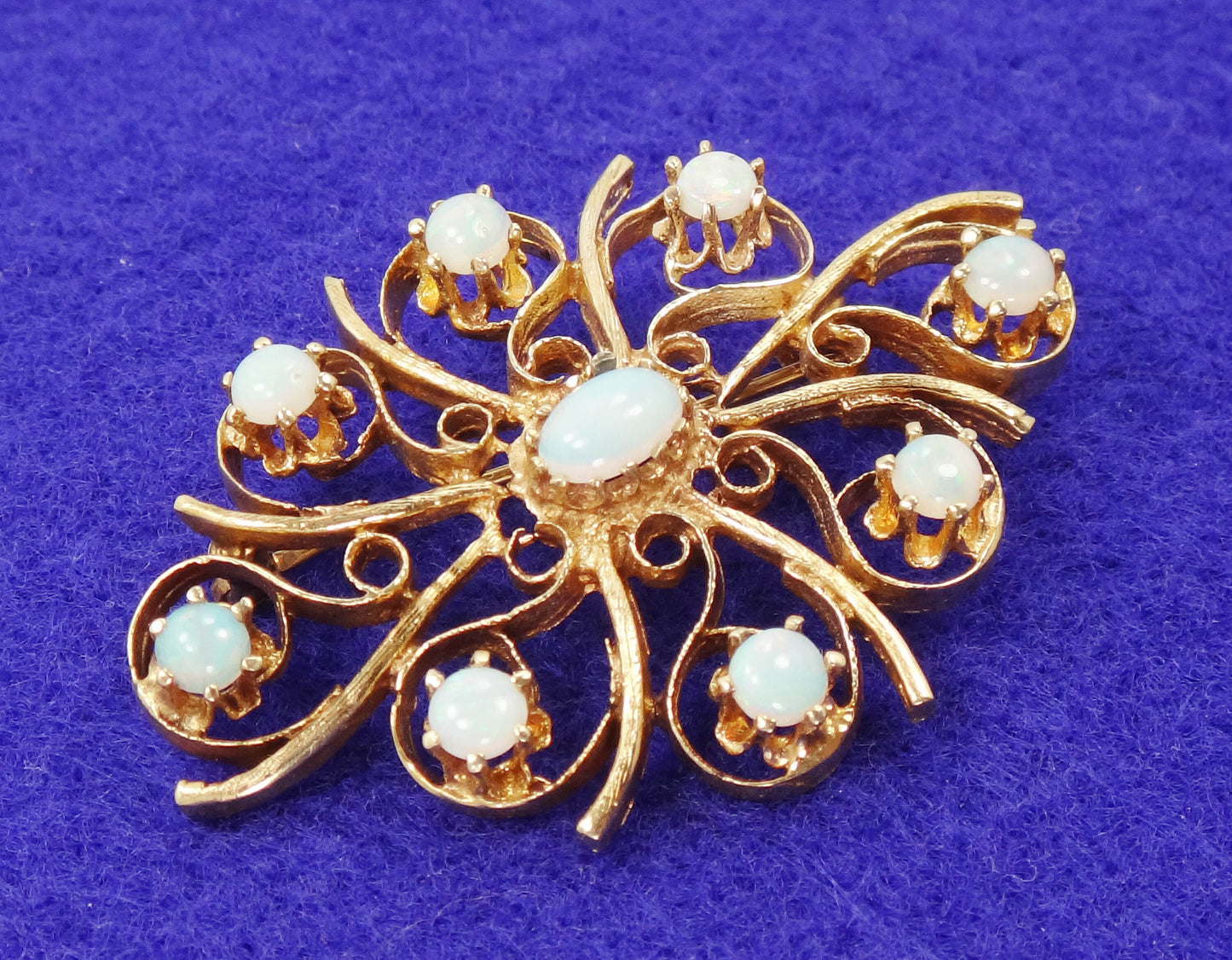 Vintage 14k Yellow Gold Opal Starburst Pin - October Birthstone