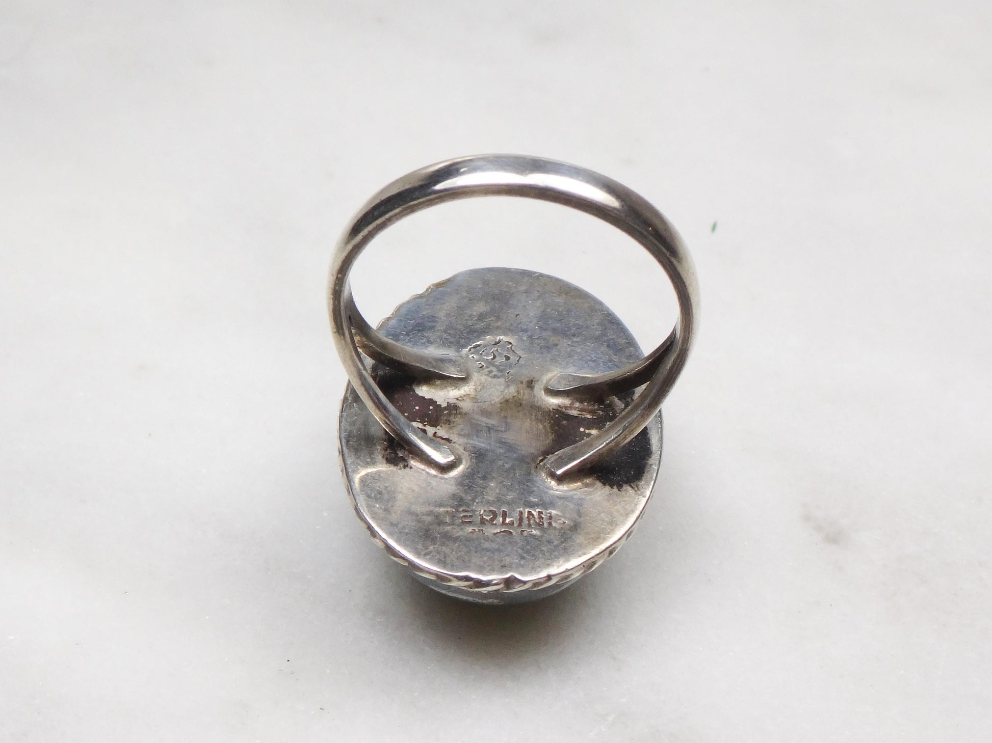 Vintage Sterling Green Stone Ring Large Sterling Silver Glass Ring Faux Jade Ring Mexico Silver Ring Southwestern Ring Statement Ring