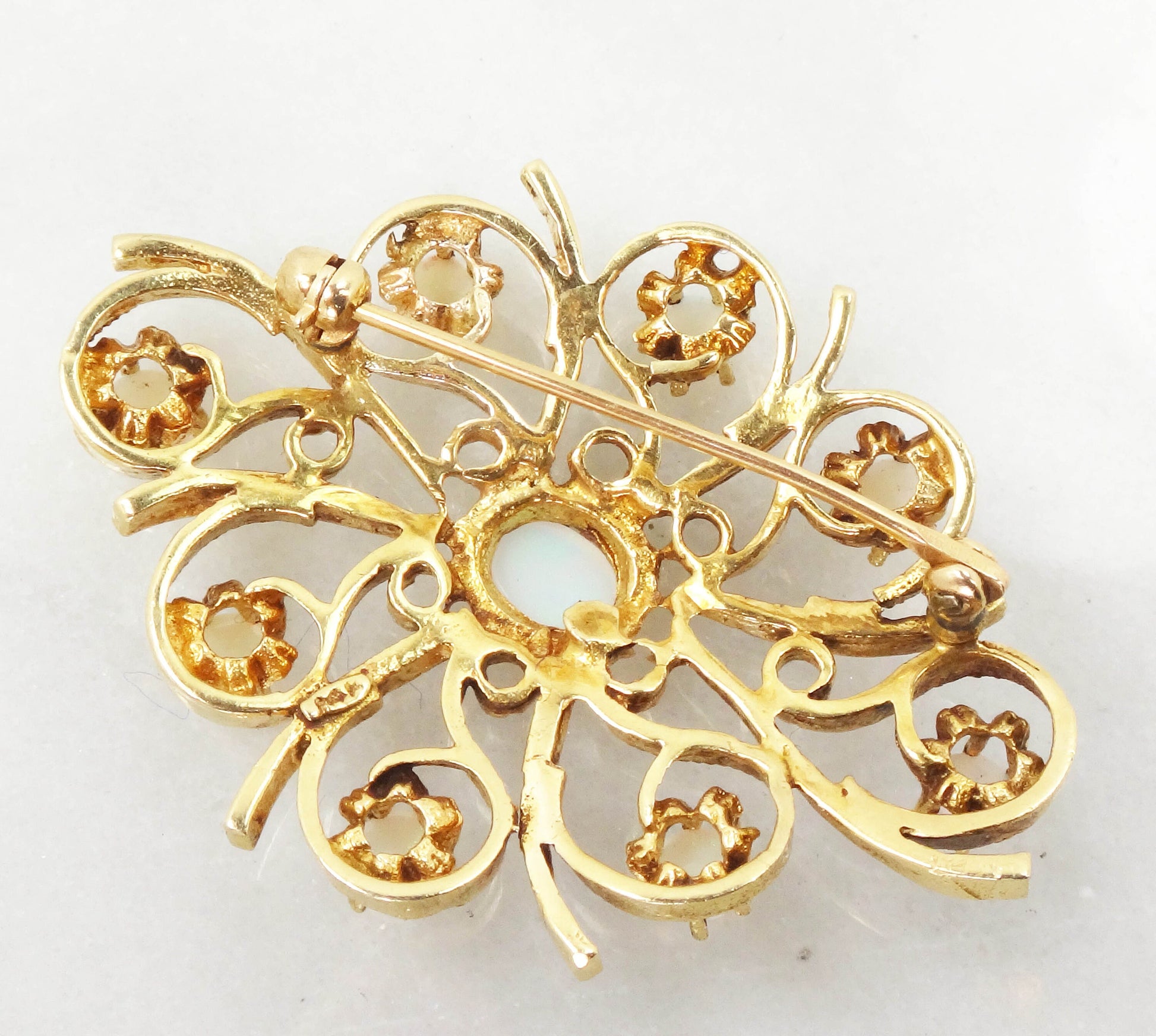 Vintage 14k Yellow Gold Opal Starburst Pin - October Birthstone