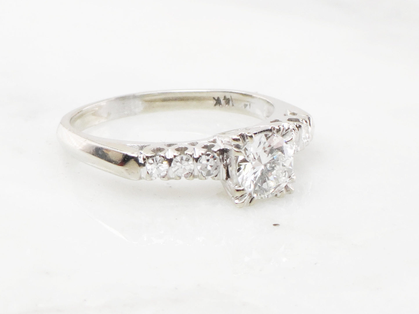 Vintage .55 Carat Diamond Engagement Ring: 14k White Gold, Size 6.5