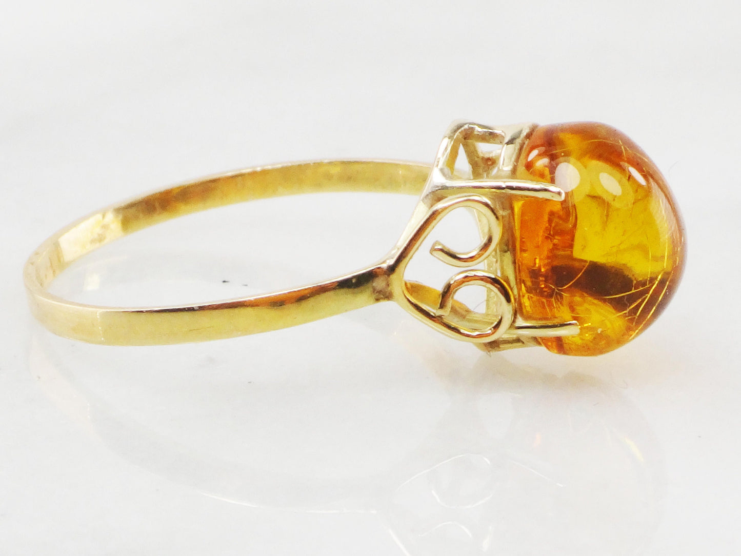 Vintage 14k Gold Amber Ring Handmade Amber Ring Honey Colored Amber Ring Minimalist Size 8 1/2