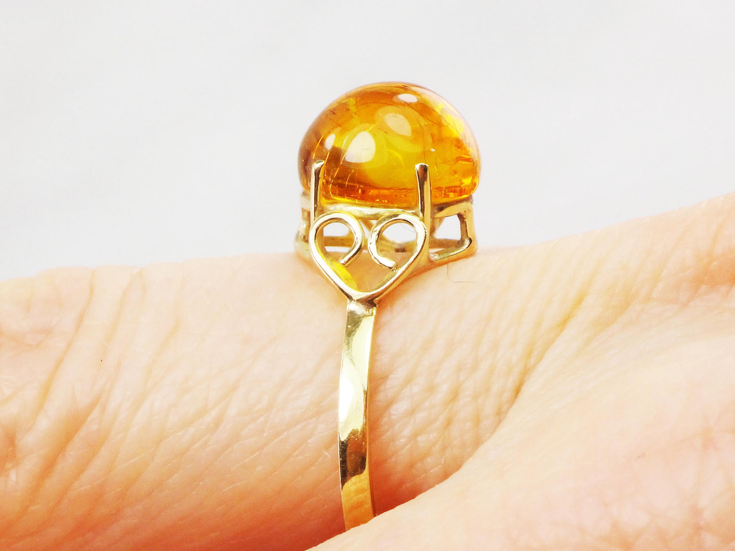 Vintage 14k Gold Amber Ring Handmade Amber Ring Honey Colored Amber Ring Minimalist Size 8 1/2
