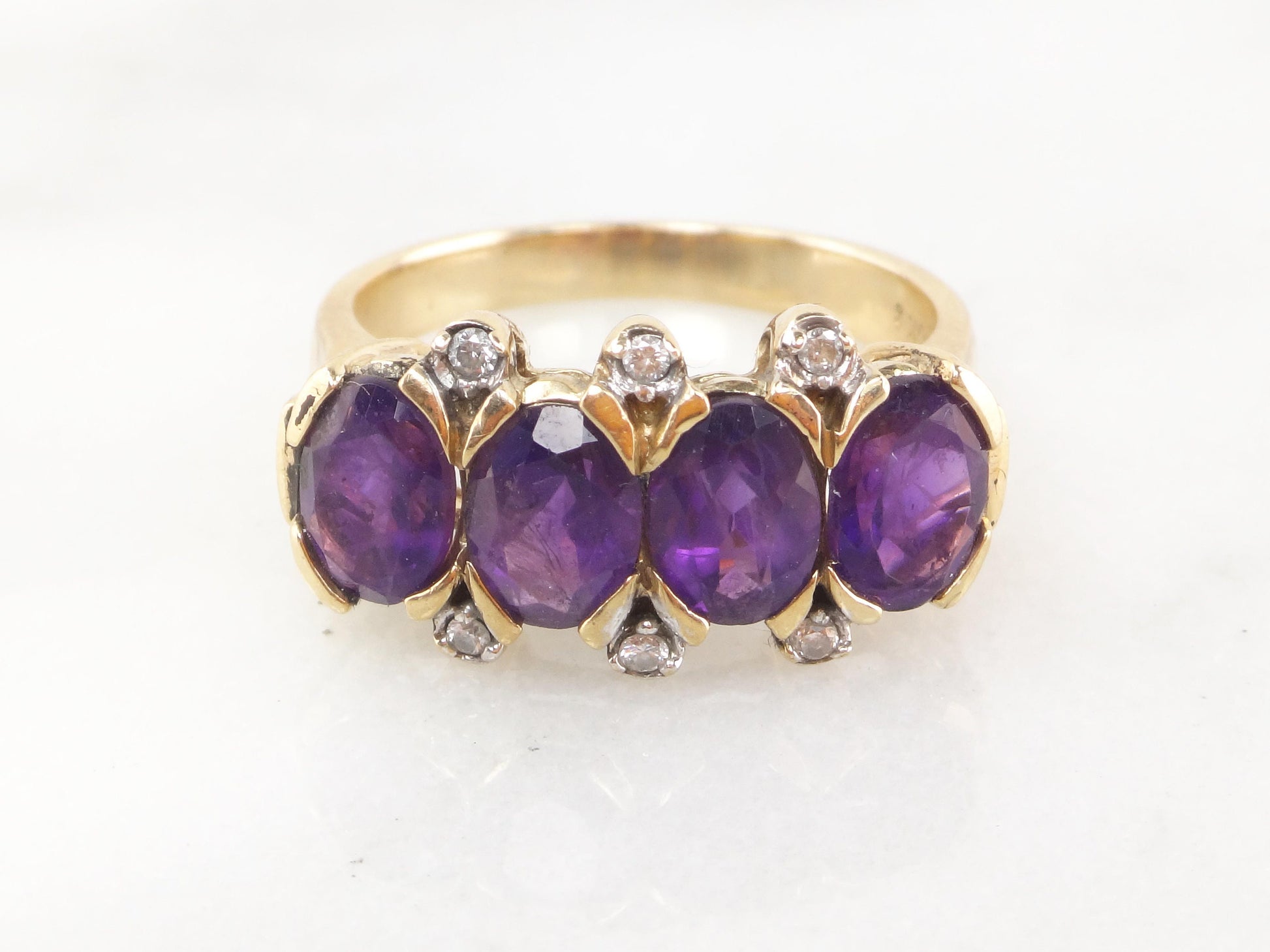 Vintage 10k Gold Purple Iolite and Diamond Ring Purple Stone Band Amethyst Colored Everyday Ring