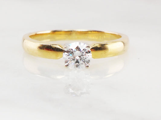 Vintage 14k Yellow Gold Round Natural Diamond Solitaire Engagement Ring High Quality Diamond