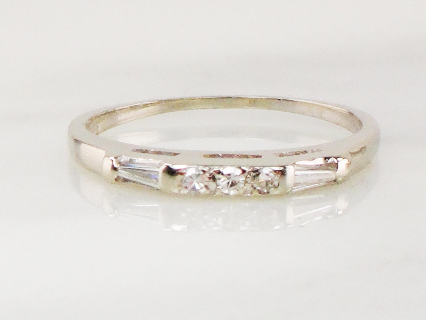 Vintage Diamond Wedding Ring Set: Platinum Engagement Ring, 14k Gold Band