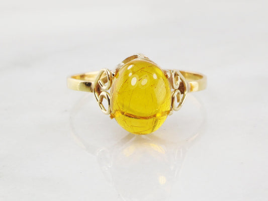 Vintage 14k Gold Amber Ring Handmade Amber Ring Honey Colored Amber Ring Minimalist Size 8 1/2