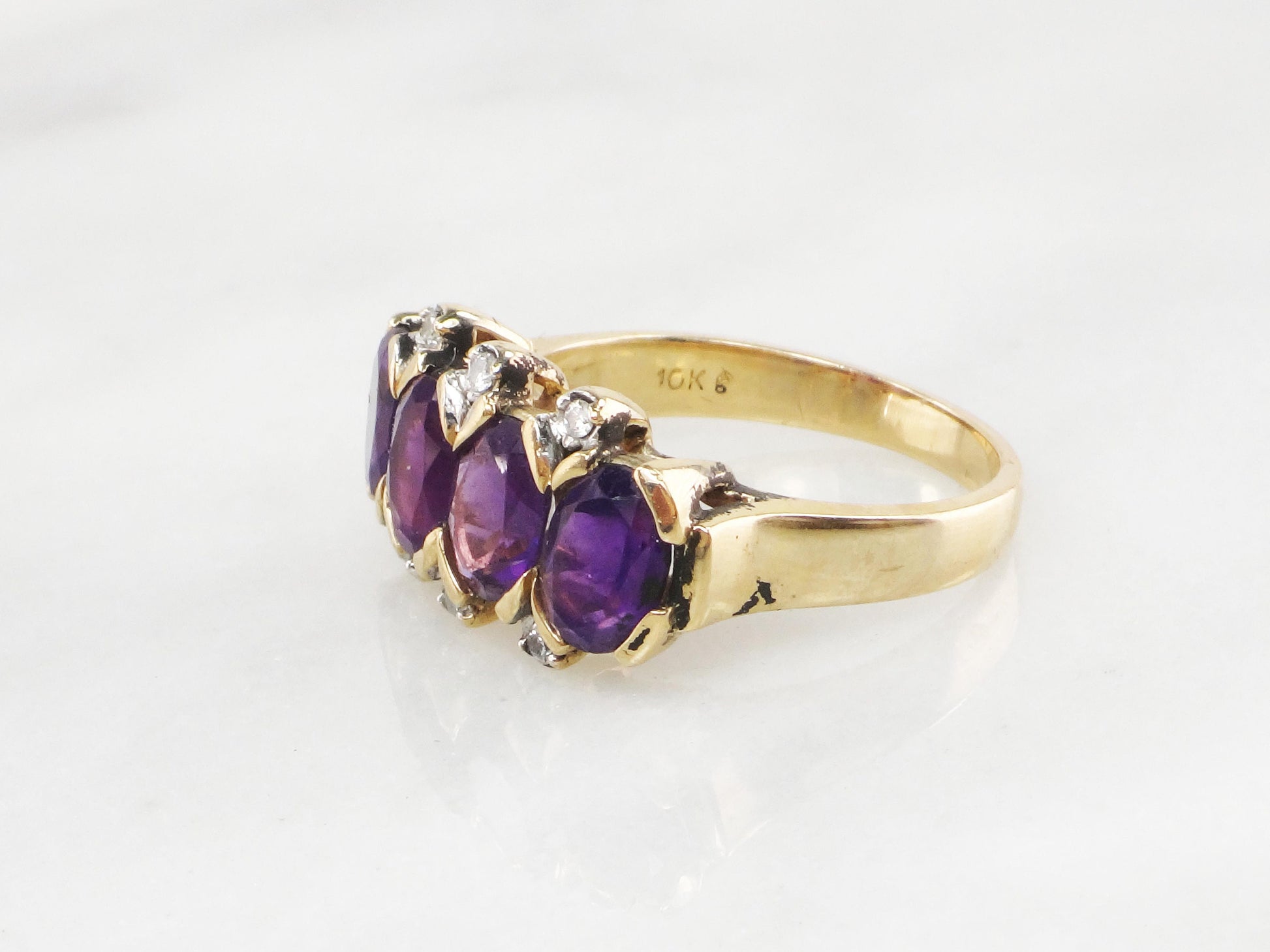 Vintage 10k Gold Purple Iolite and Diamond Ring Purple Stone Band Amethyst Colored Everyday Ring