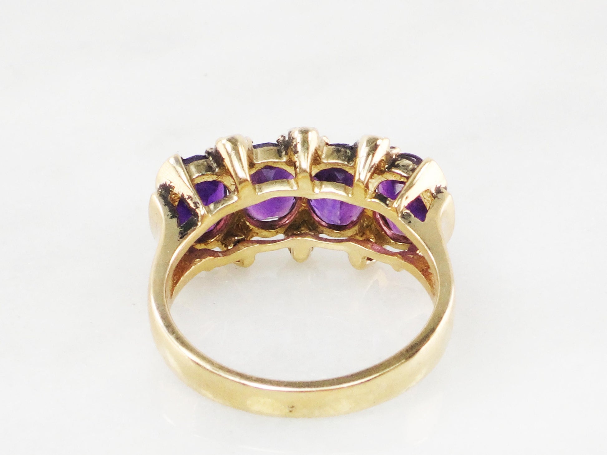 Vintage 10k Gold Purple Iolite and Diamond Ring Purple Stone Band Amethyst Colored Everyday Ring