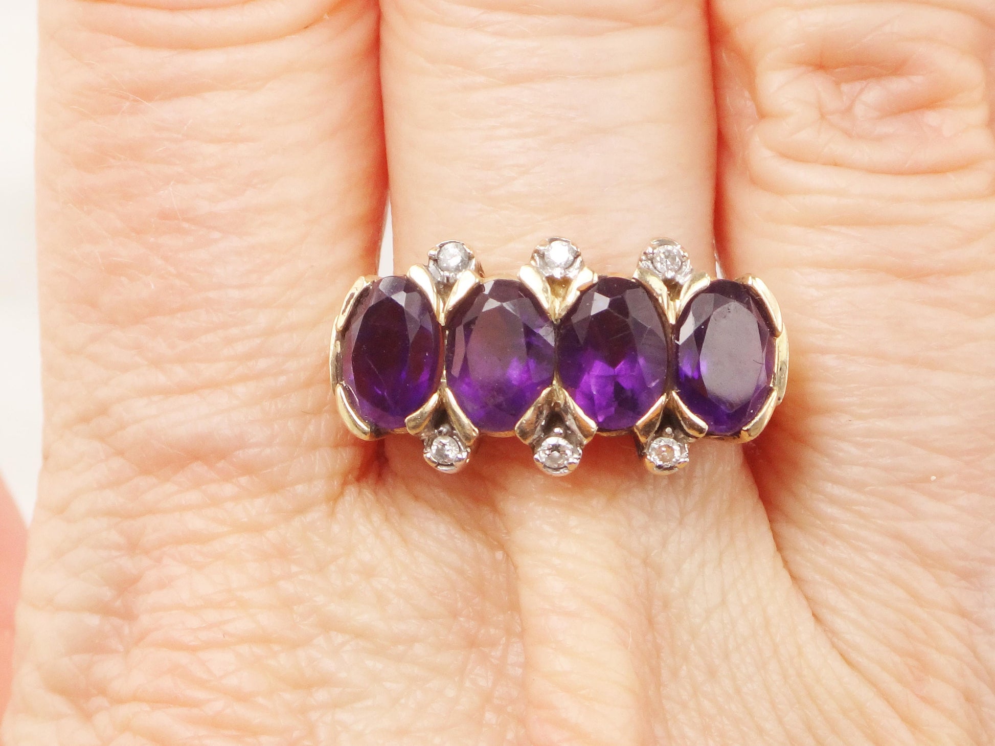 Vintage 10k Gold Purple Iolite and Diamond Ring Purple Stone Band Amethyst Colored Everyday Ring