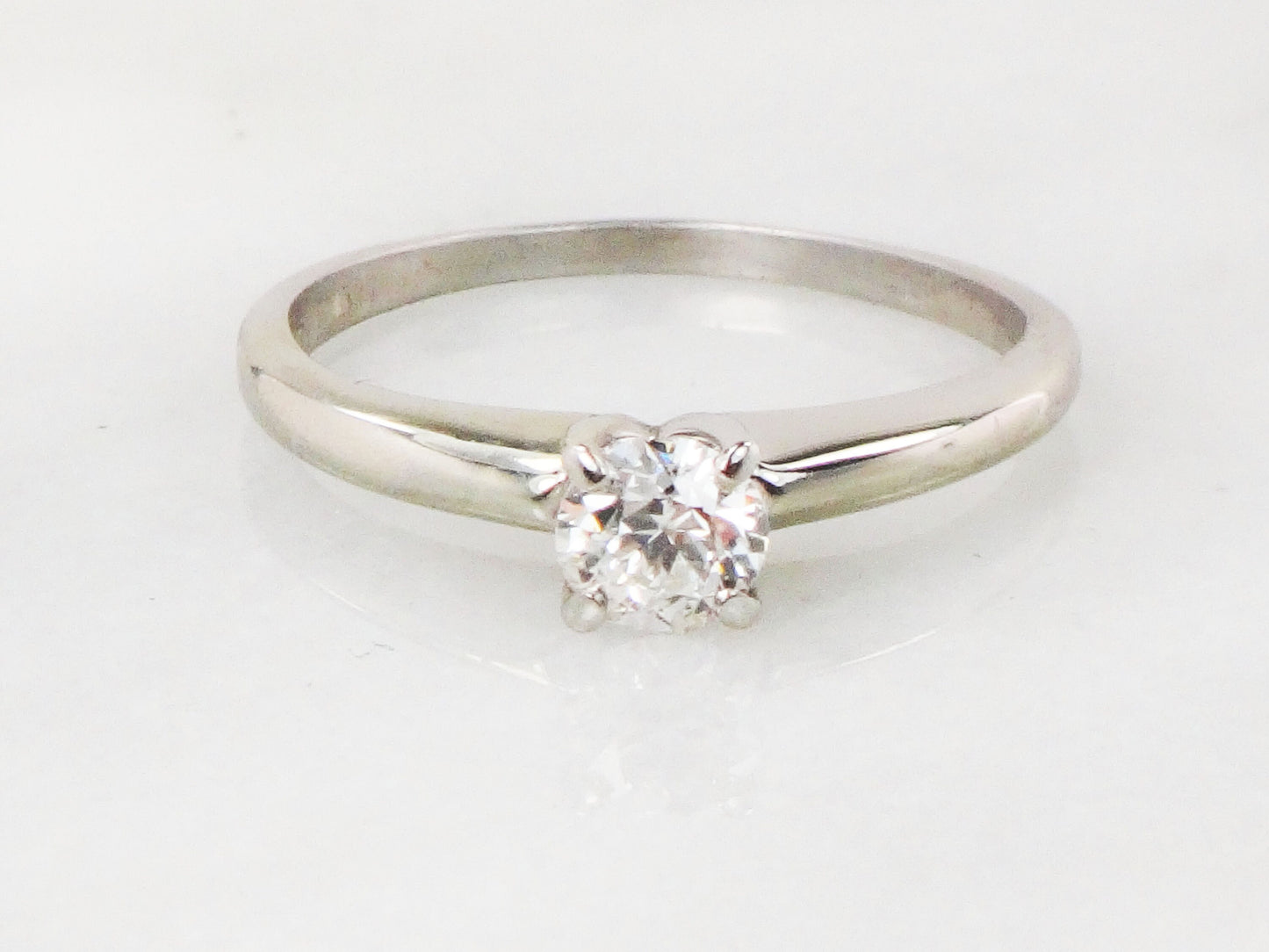 Vintage 18k Natural Diamond Engagement Ring White Gold Old European Cut Diamond Solitaire Engagement Ring Approx .35 Carats