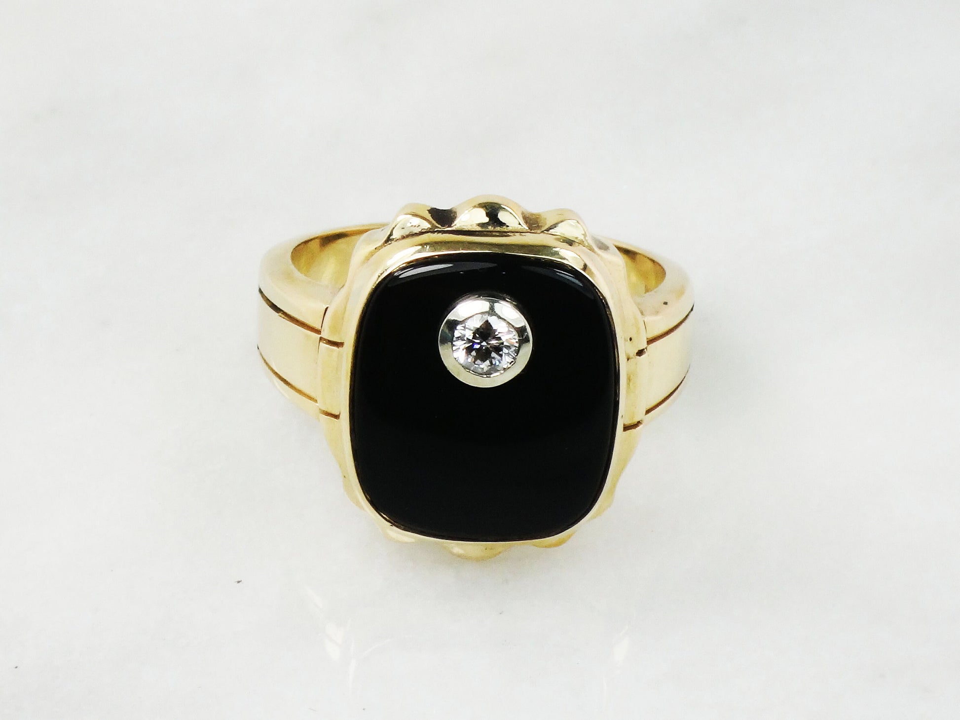 Vintage 10k Yellow Gold Natural Diamond and Black Onyx Ring Men's .20 CT Diamond Ring Size 10 3/4