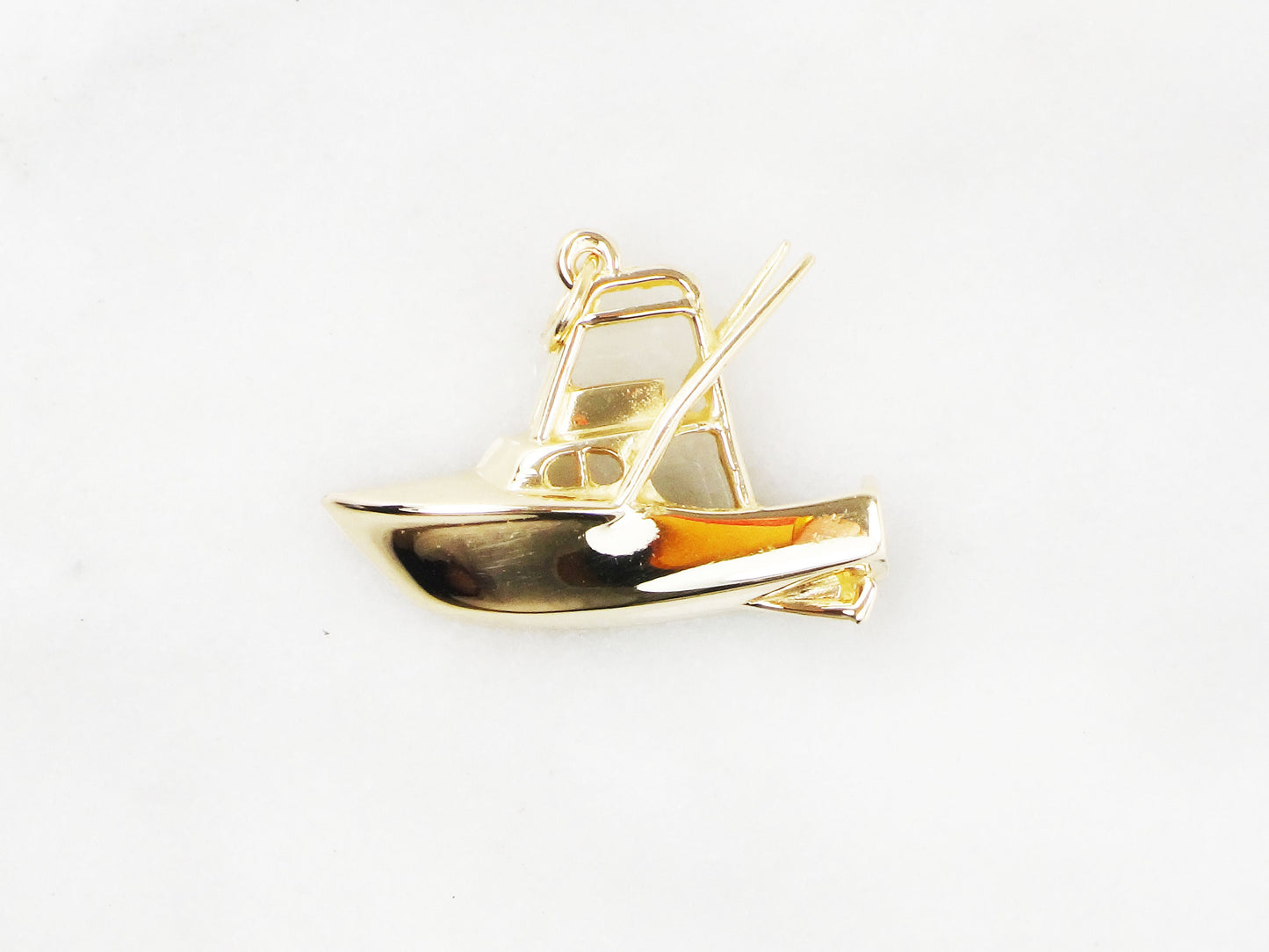 Vintage 14k Yellow Gold Boat Pendant Charm - Fishing Boat Pendant - Nautical Charm