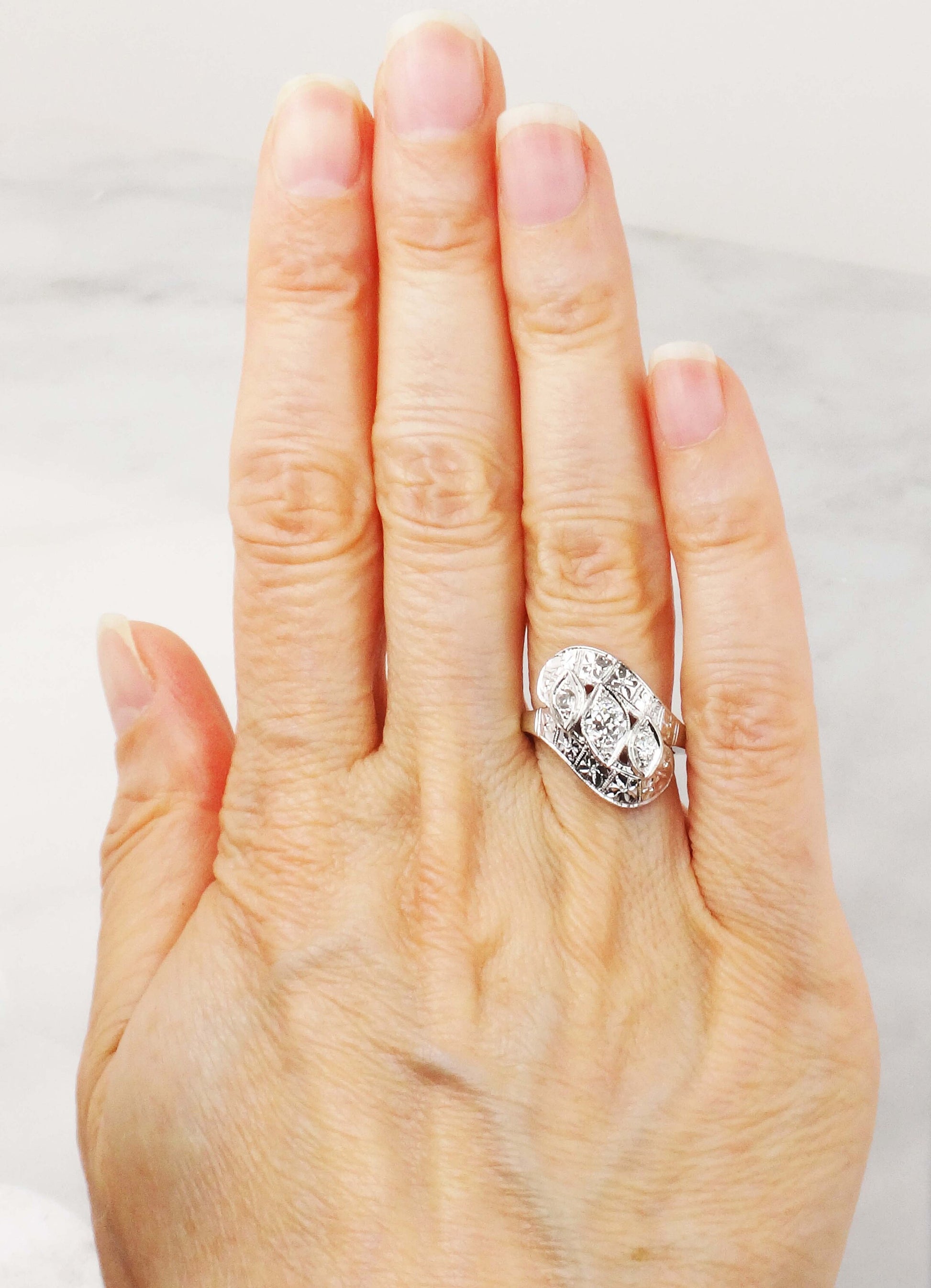 Vintage 14k White Gold Natural Diamond Orange Blossom Ring Circa 1940s Alternative Engagement Ring