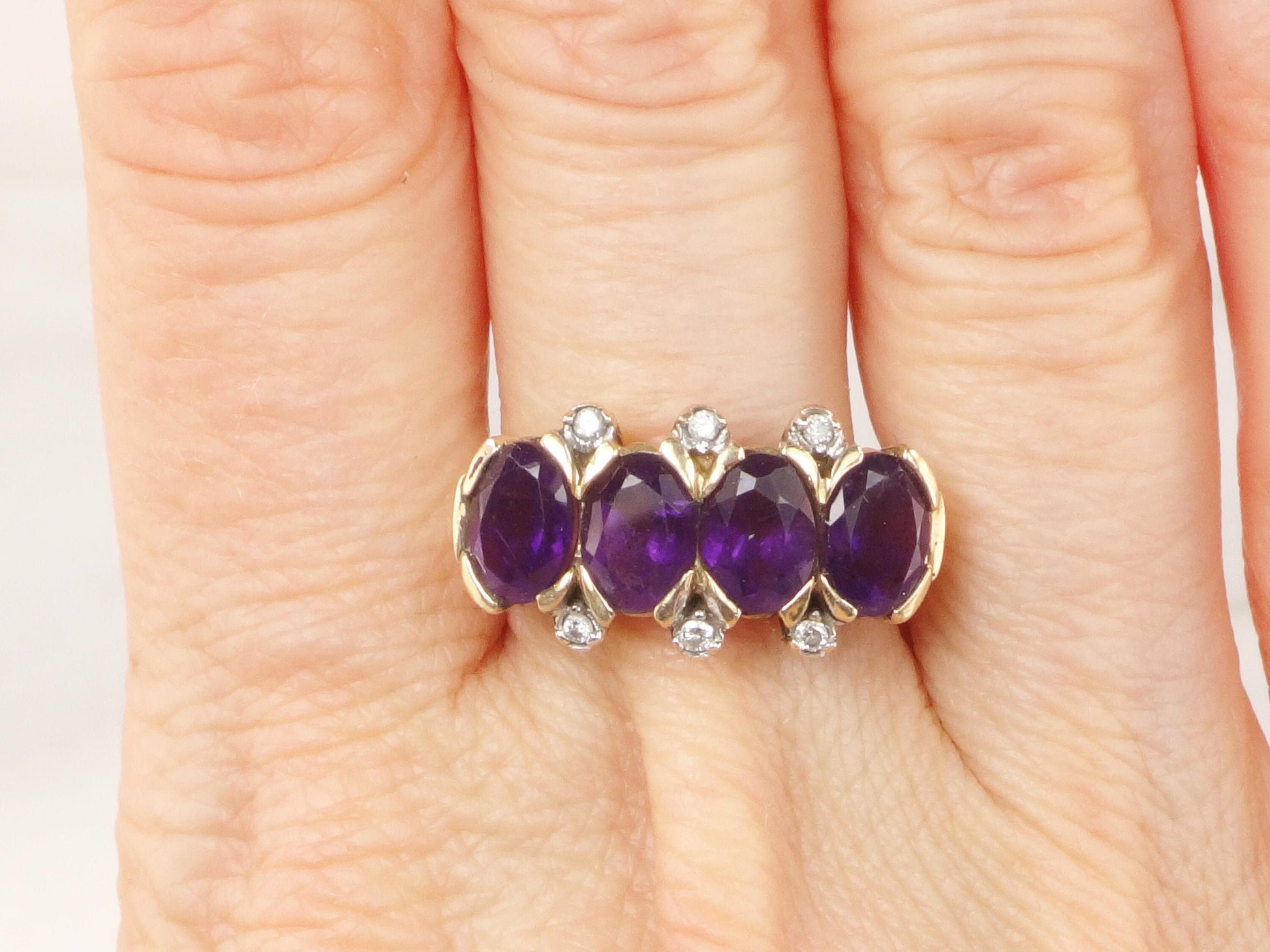 Vintage 10k Gold Purple Iolite and Diamond Ring Purple Stone Band Amethyst Colored Everyday Ring