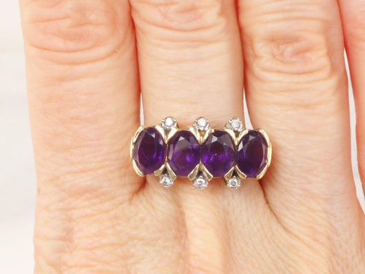 Vintage 10k Gold Purple Iolite and Diamond Ring Purple Stone Band Amethyst Colored Everyday Ring