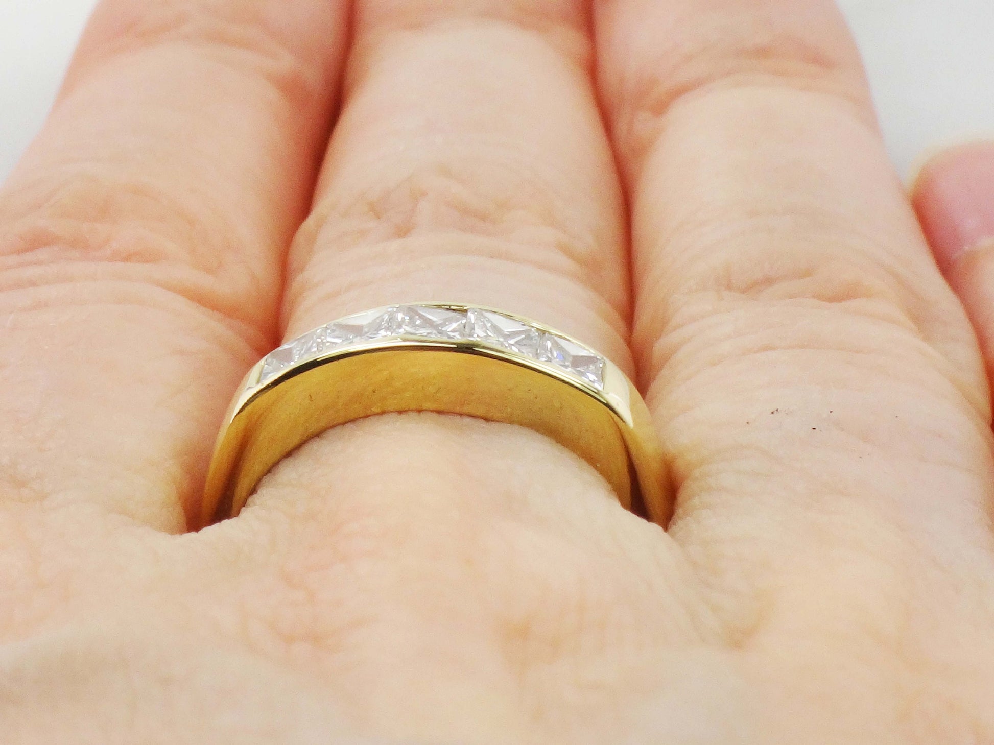 Vintage 18k Yellow Gold Princess Cut Diamond Wedding Band Ring