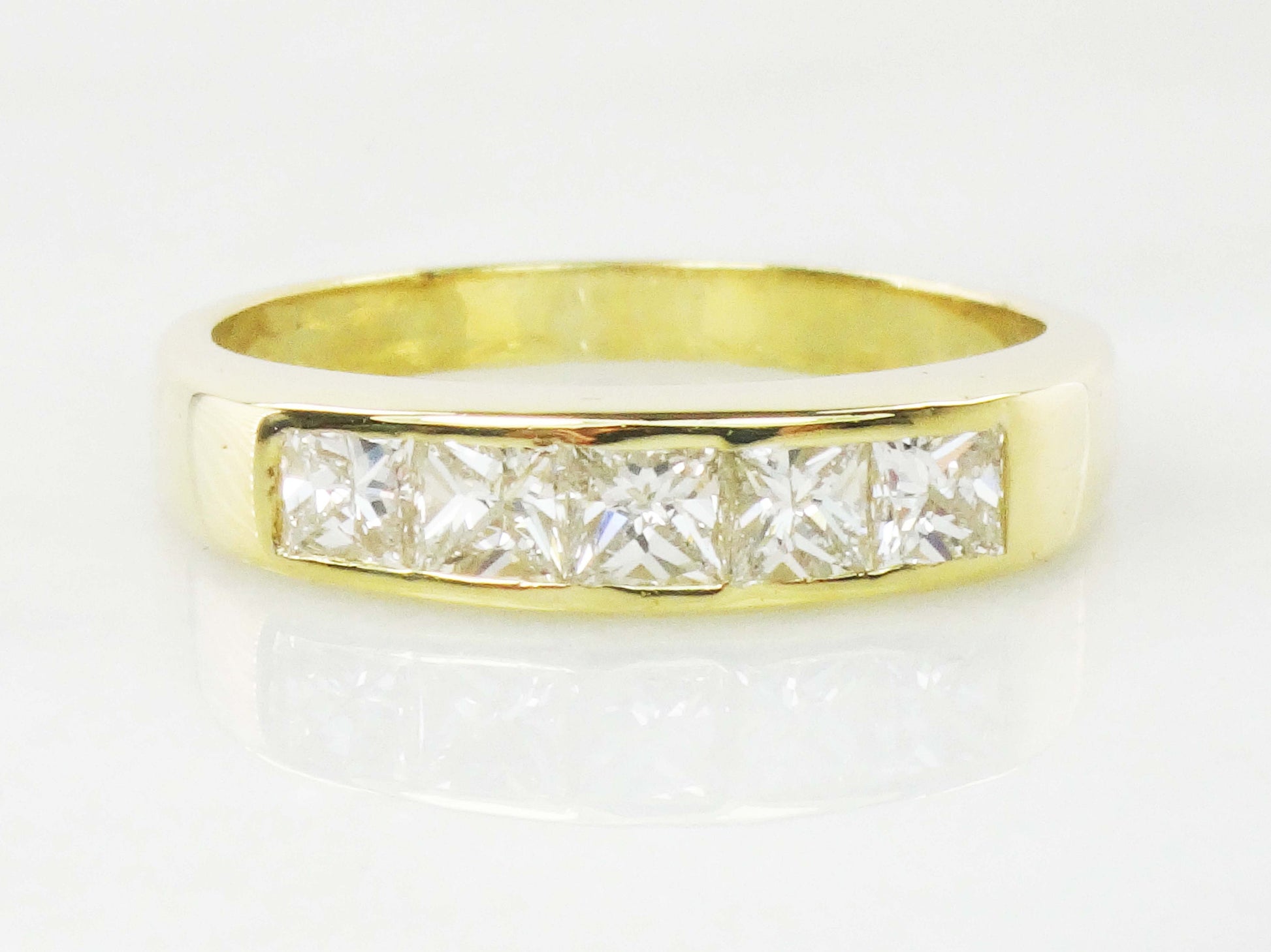 Vintage 18k Yellow Gold Princess Cut Diamond Wedding Band Ring