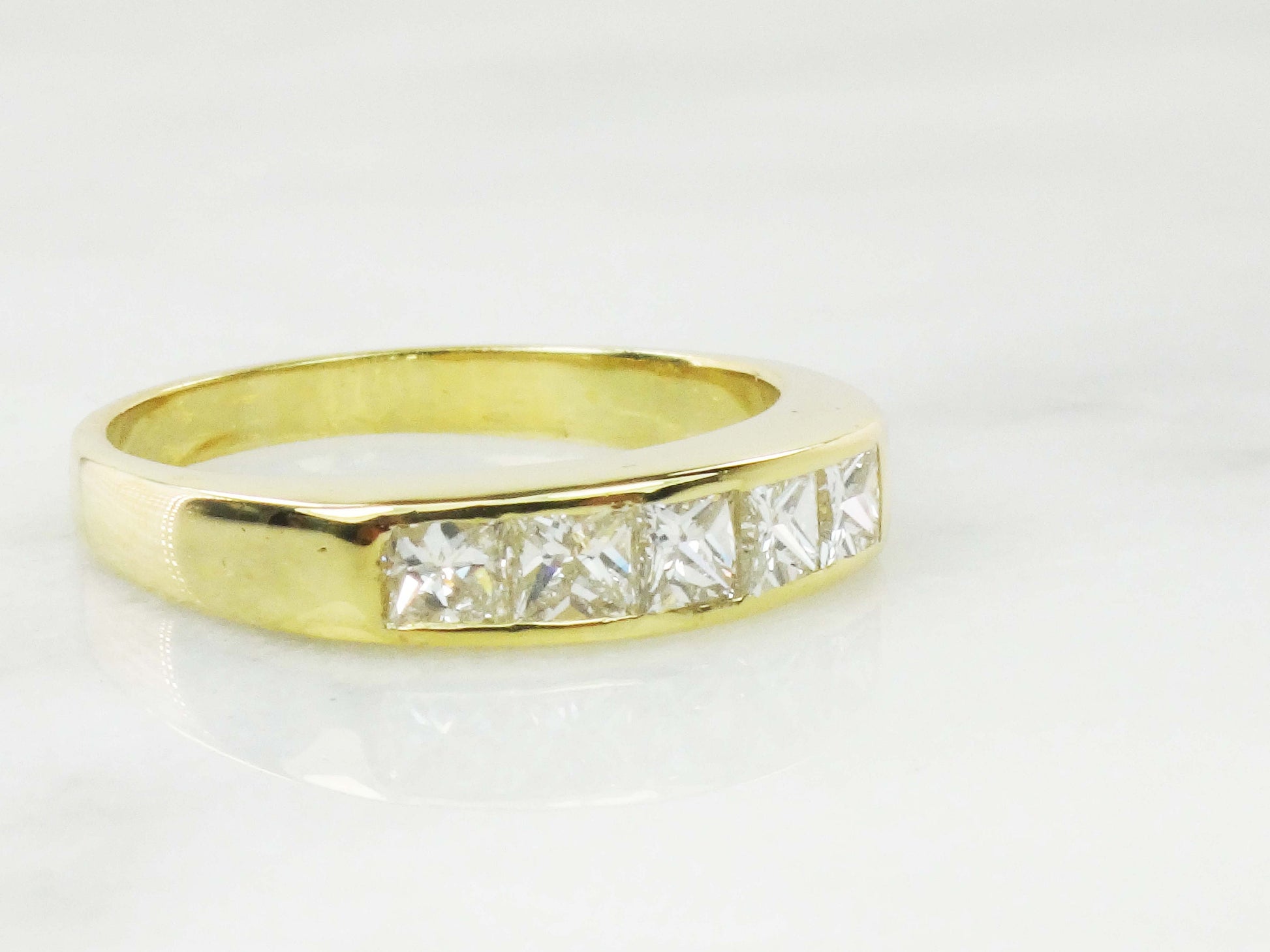 Vintage 18k Yellow Gold Princess Cut Diamond Wedding Band Ring