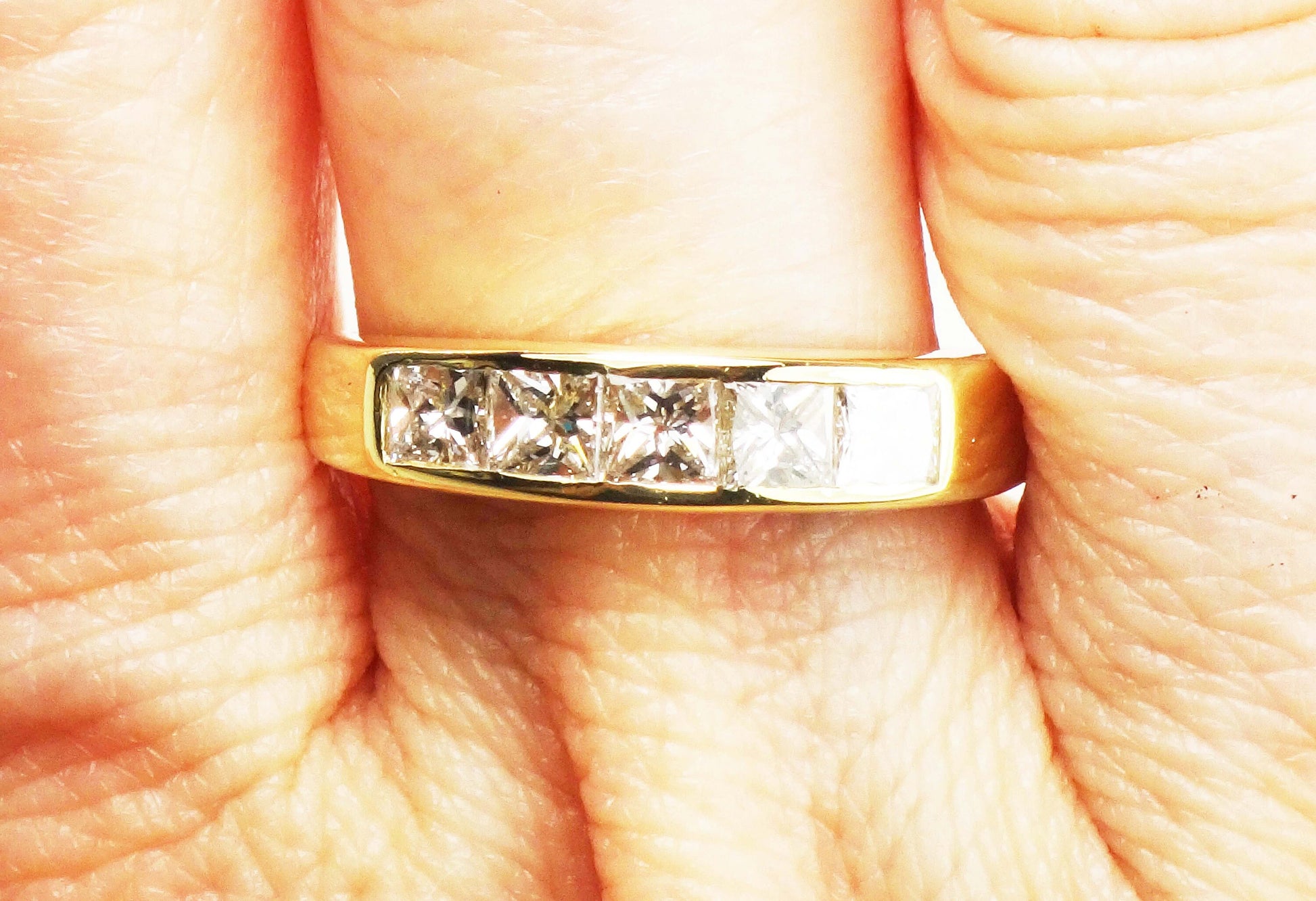 Vintage 18k Yellow Gold Princess Cut Diamond Wedding Band Ring