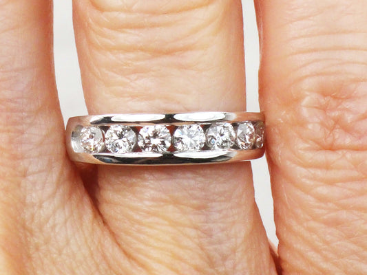 Vintage 14k White Gold Natural Diamond Wedding Band Channel Set Diamond Ring Approx .75 CTS TDW