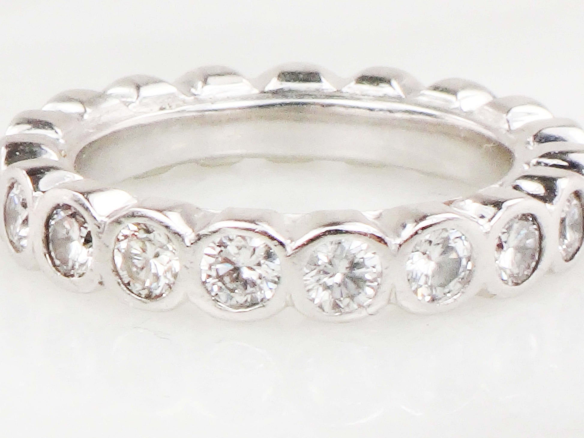Vintage 14k White Gold Natural Diamond Eternity Ring Round 2 Carats TDW Diamond Wedding Band Size 4.5